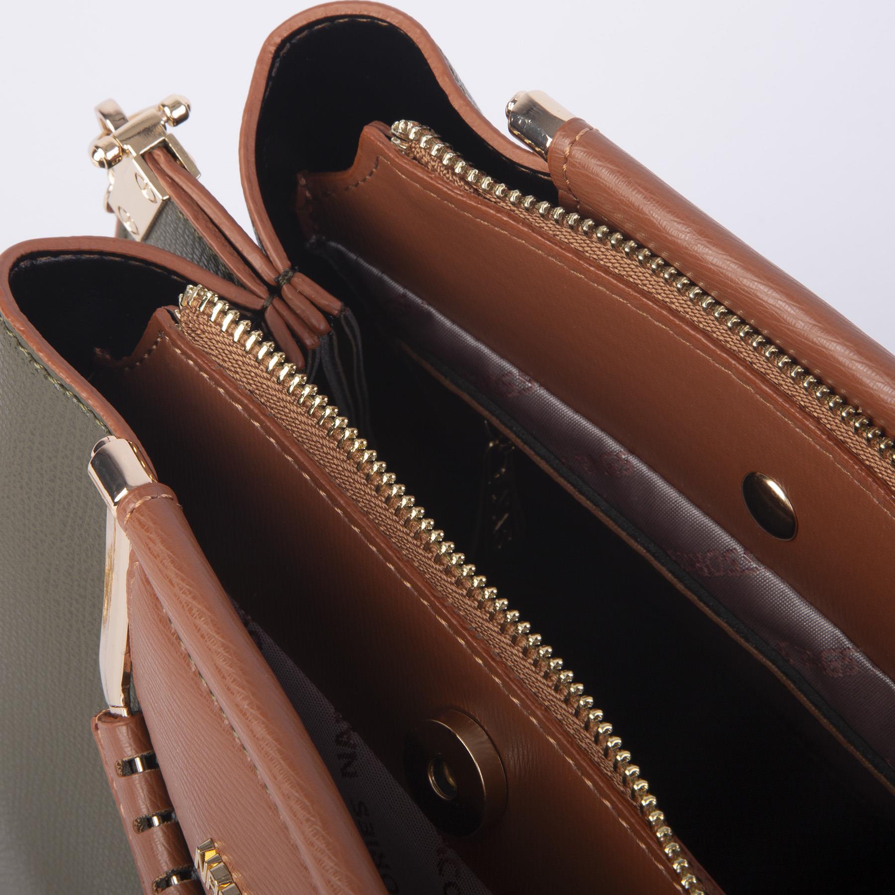 Nas Bag Kadın Şık Zincirli El ve Omuz Çantası Midiboy Yeşil Taba Liza   27x 19 cm 