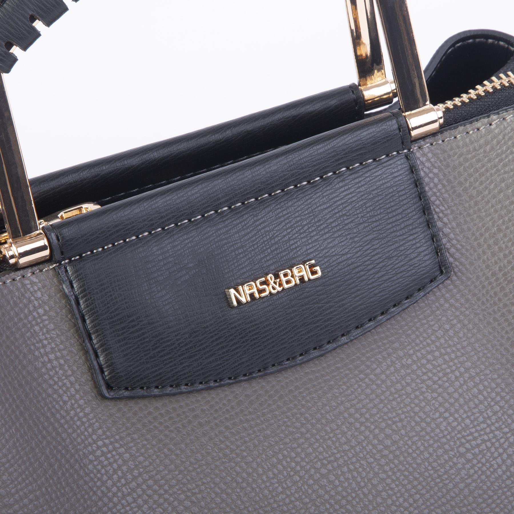 Nas Bag Kadın Şık Zincirli El ve Omuz Çantası Midiboy Gri Siyah Long   27x 19 cm 