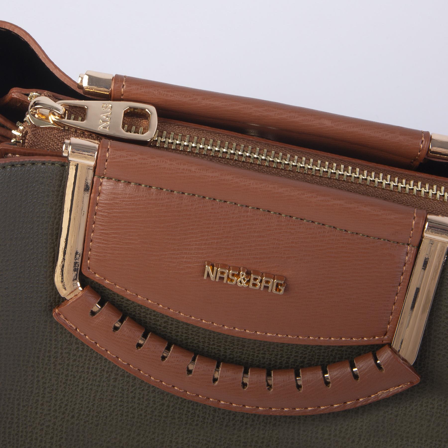 Nas Bag Kadın Şık Zincirli El ve Omuz Çantası Midiboy Yeşil Taba Liza   27x 19 cm 
