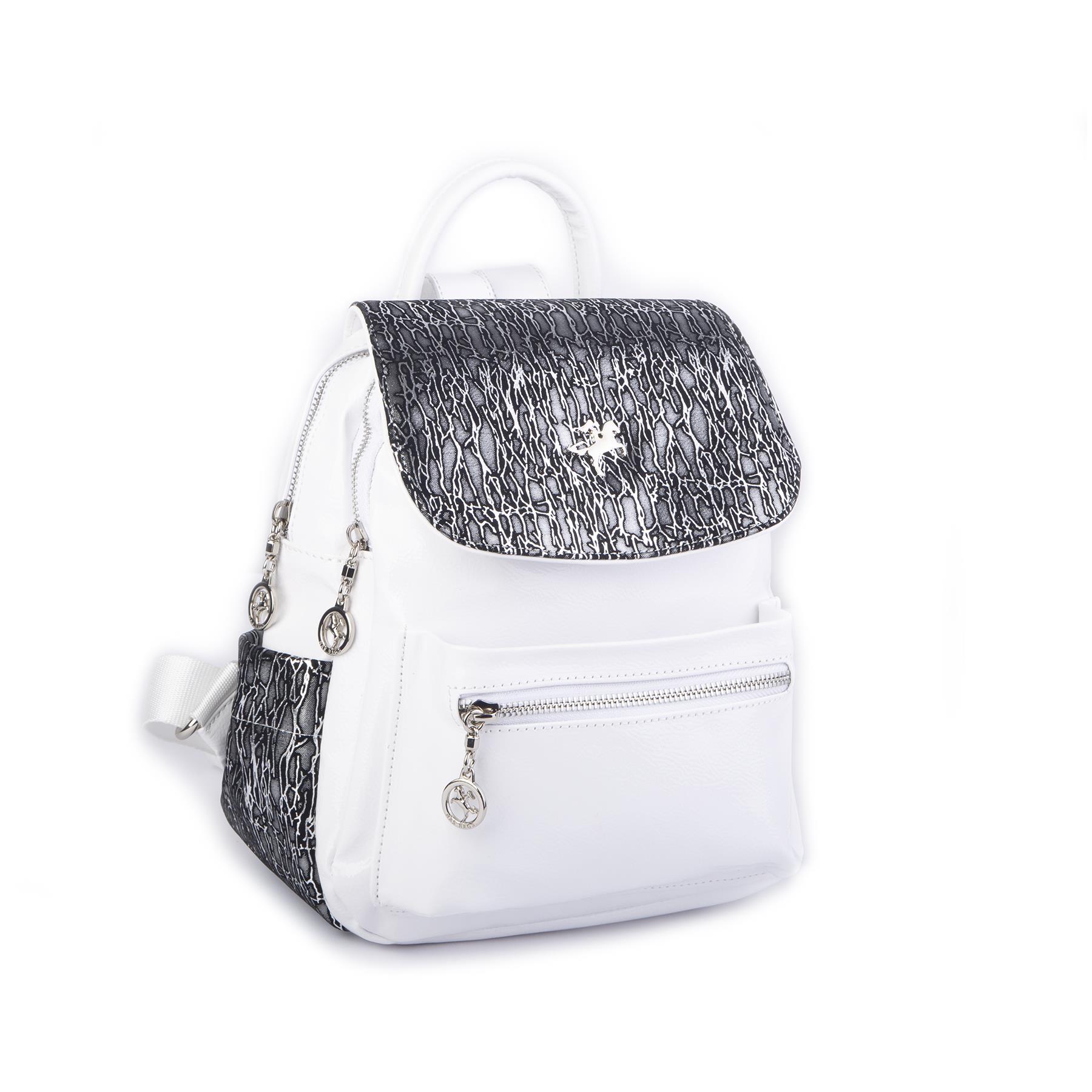 Nas Bag Kadın Sırt Çantası Çift Gözlü Spor Çanta  ( 23x26x14 cm ) Beyaz Krsk Rugan 