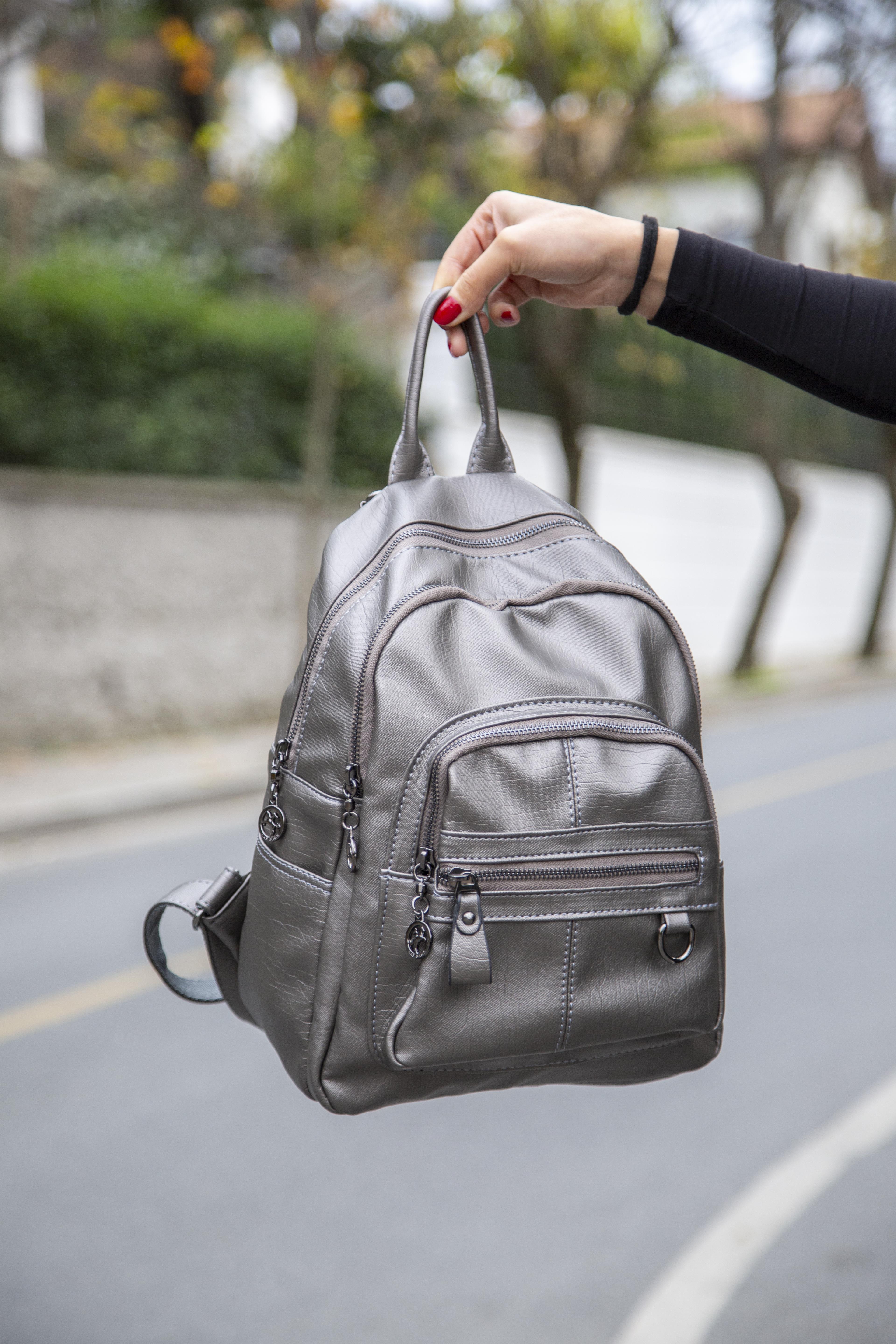 Nas Bag Kadın Sırt Çantası Gri  Yıkamalı