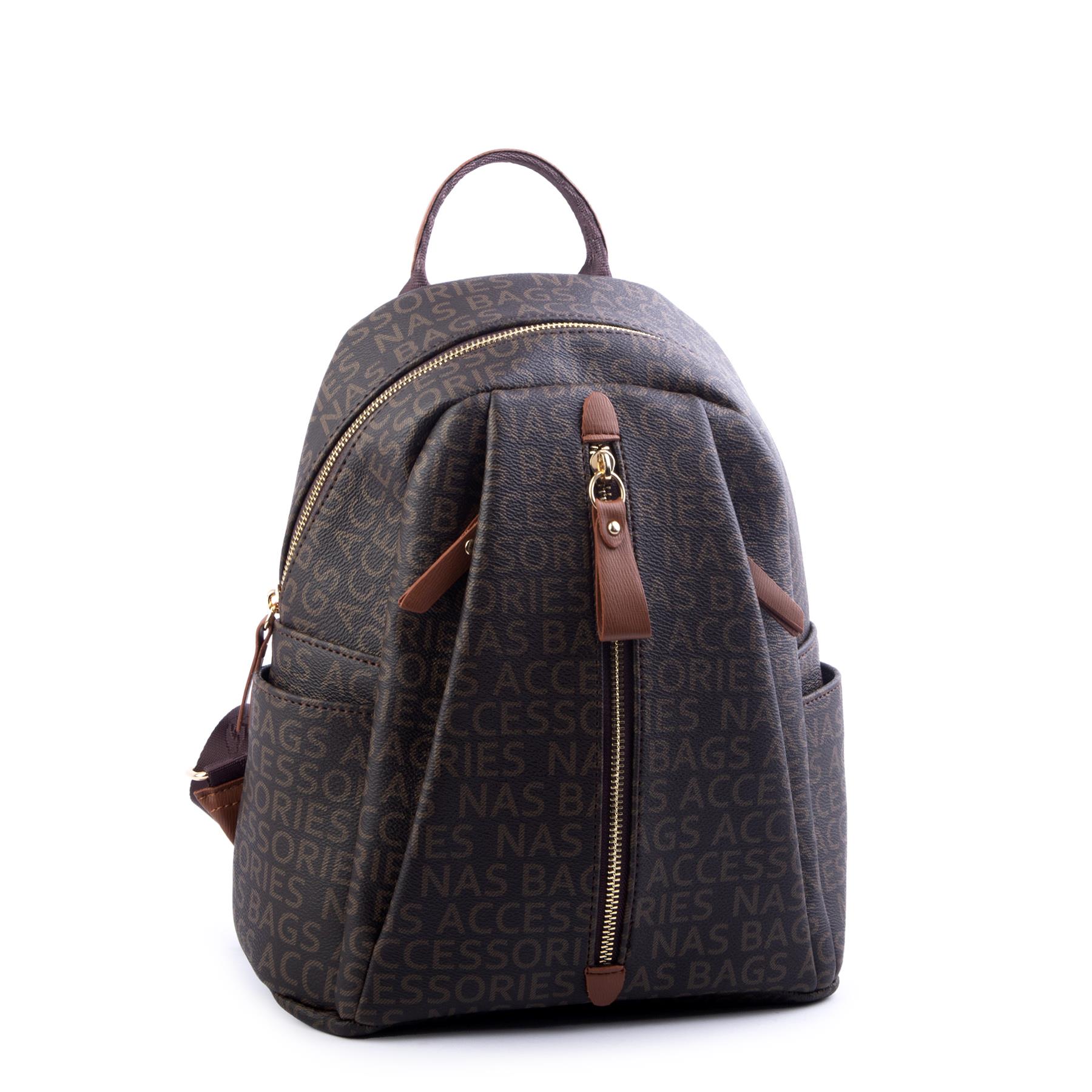Nas Bag Kadın Sırt Çantası Kahve Taba Yazılı (en:28 ; boy:30cm)