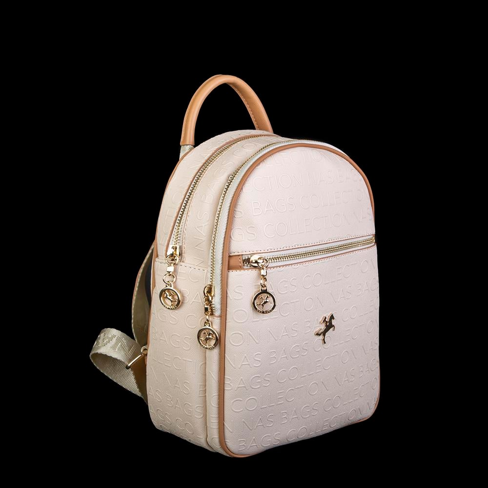 Nas Bag Kadın Sırt Çantası Krem Camel Gofraj 
