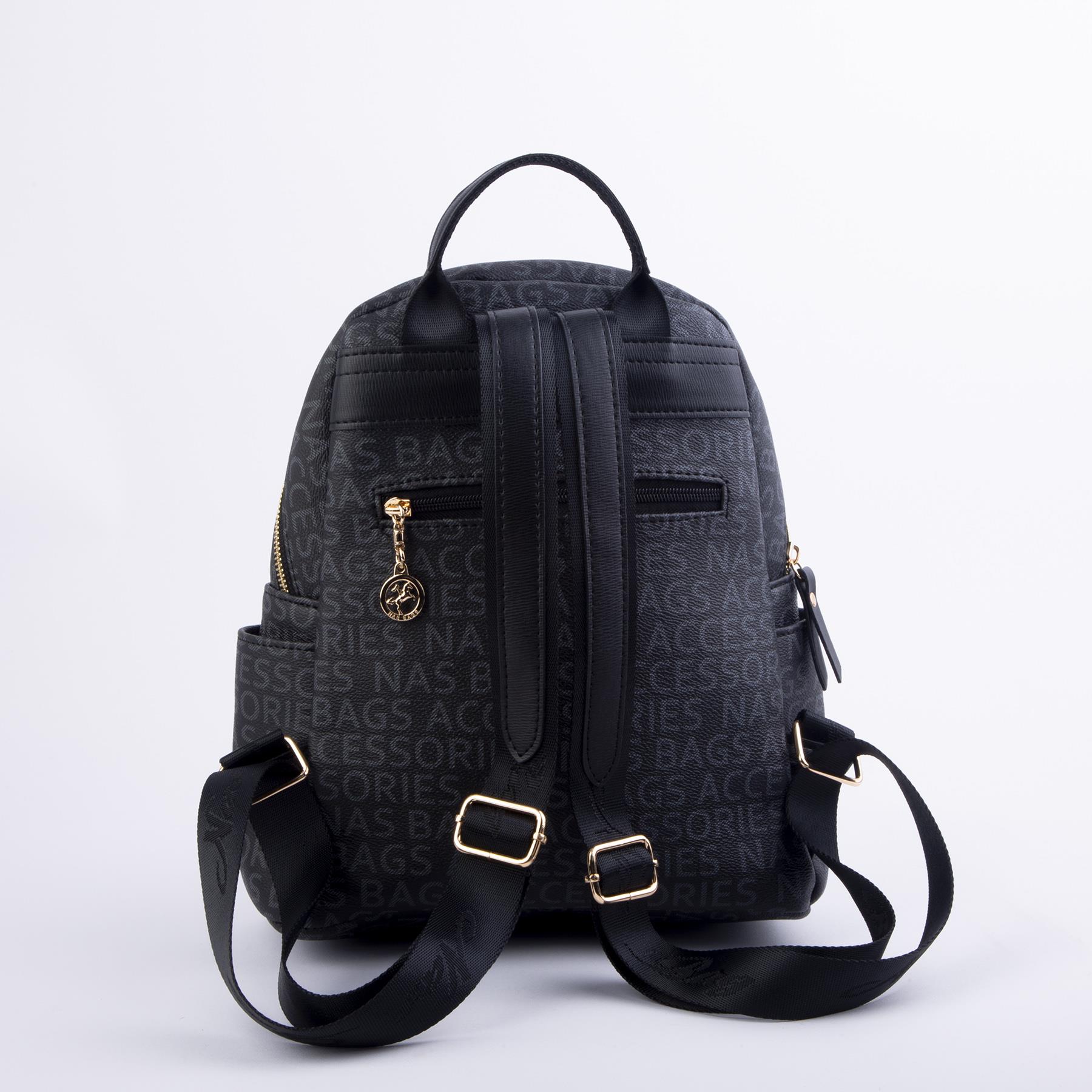 Nas Bag Kadın Sırt Çantası Siyah Yazılı  (en:28 ; boy:30cm)