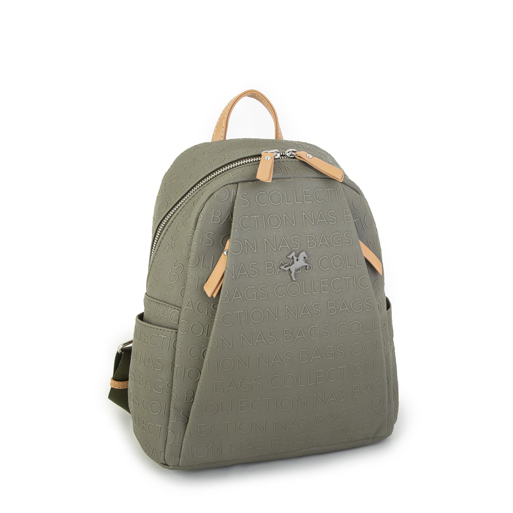 Nas Bag Kadın Sırt Çantası Yeşil Camel  Gofraj