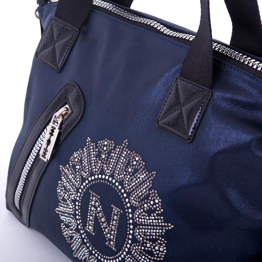 Nas Bag Kadın Taşlı Fermuarlı Şık Omuz Çantası ve Ayarlanabilir Askılı Lacivert  Simli(33x30x12 cm)