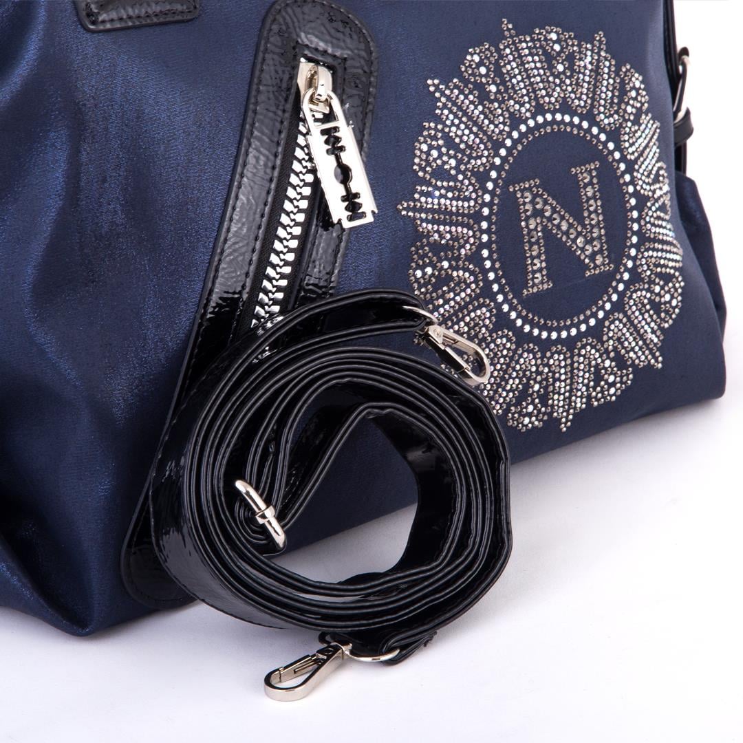 Nas Bag Kadın Taşlı Fermuarlı Şık Omuz Çantası ve Ayarlanabilir Askılı Lacivert  Simli(33x30x12 cm)