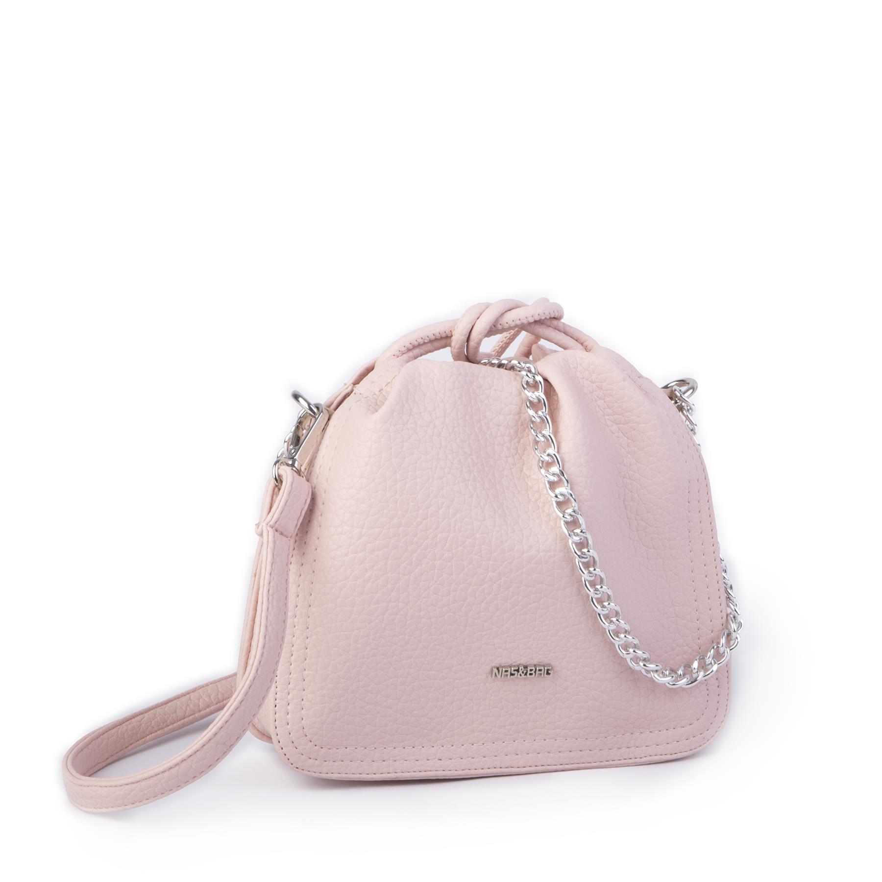 Nas Bag Kadın Zincirli Büzmeli Çıtçıtlı Omuz ve Çapraz Çanta Pudra