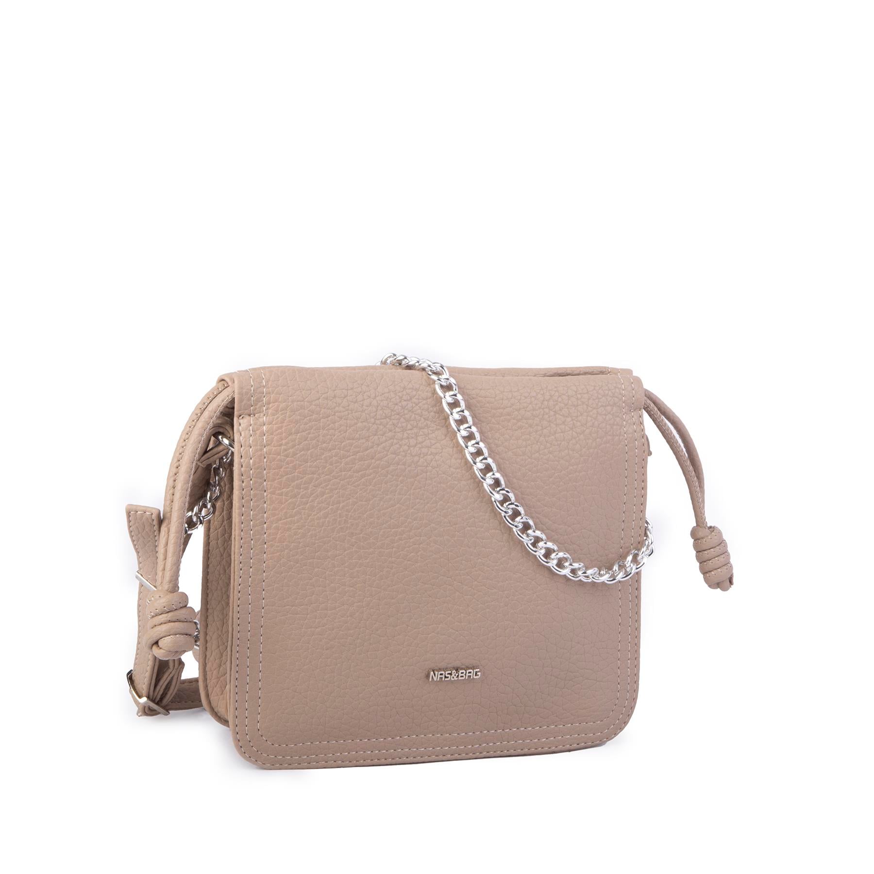 Nas Bag Kadın Zincirli Büzmeli Çıtçıtlı Omuz ve Çapraz Çanta Kum 