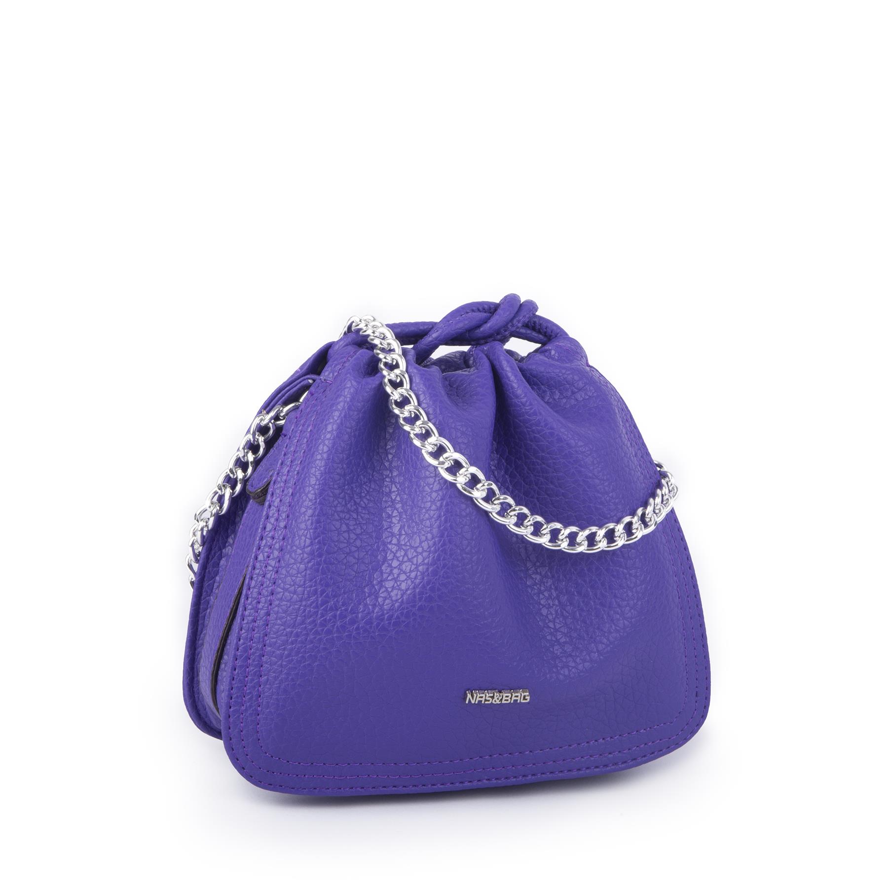Nas Bag Kadın Zincirli Büzmeli Çıtçıtlı Omuz ve Çapraz Çanta Mor