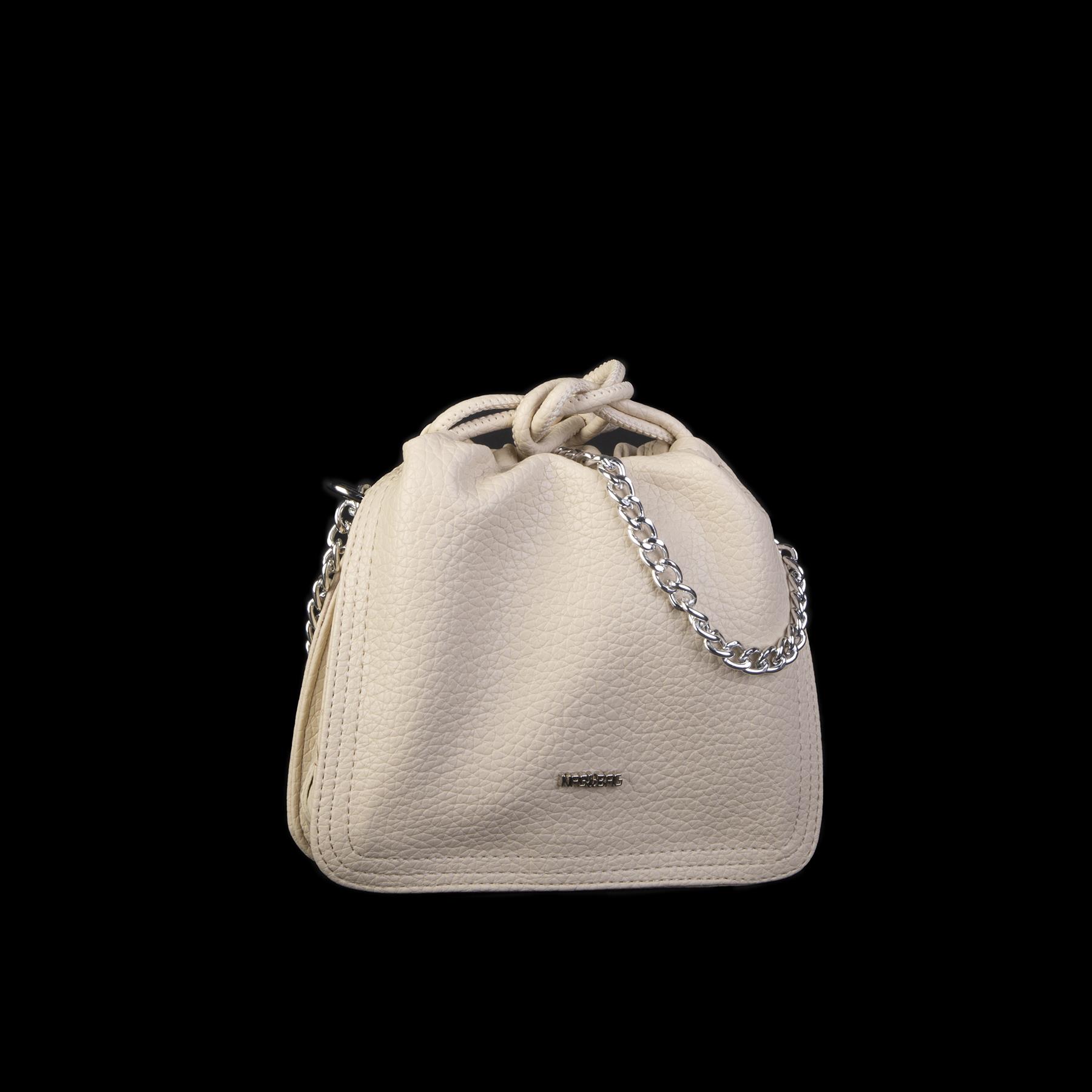 Nas Bag Kadın Zincirli Büzmeli Çıtçıtlı Omuz ve Çapraz Çanta Krem