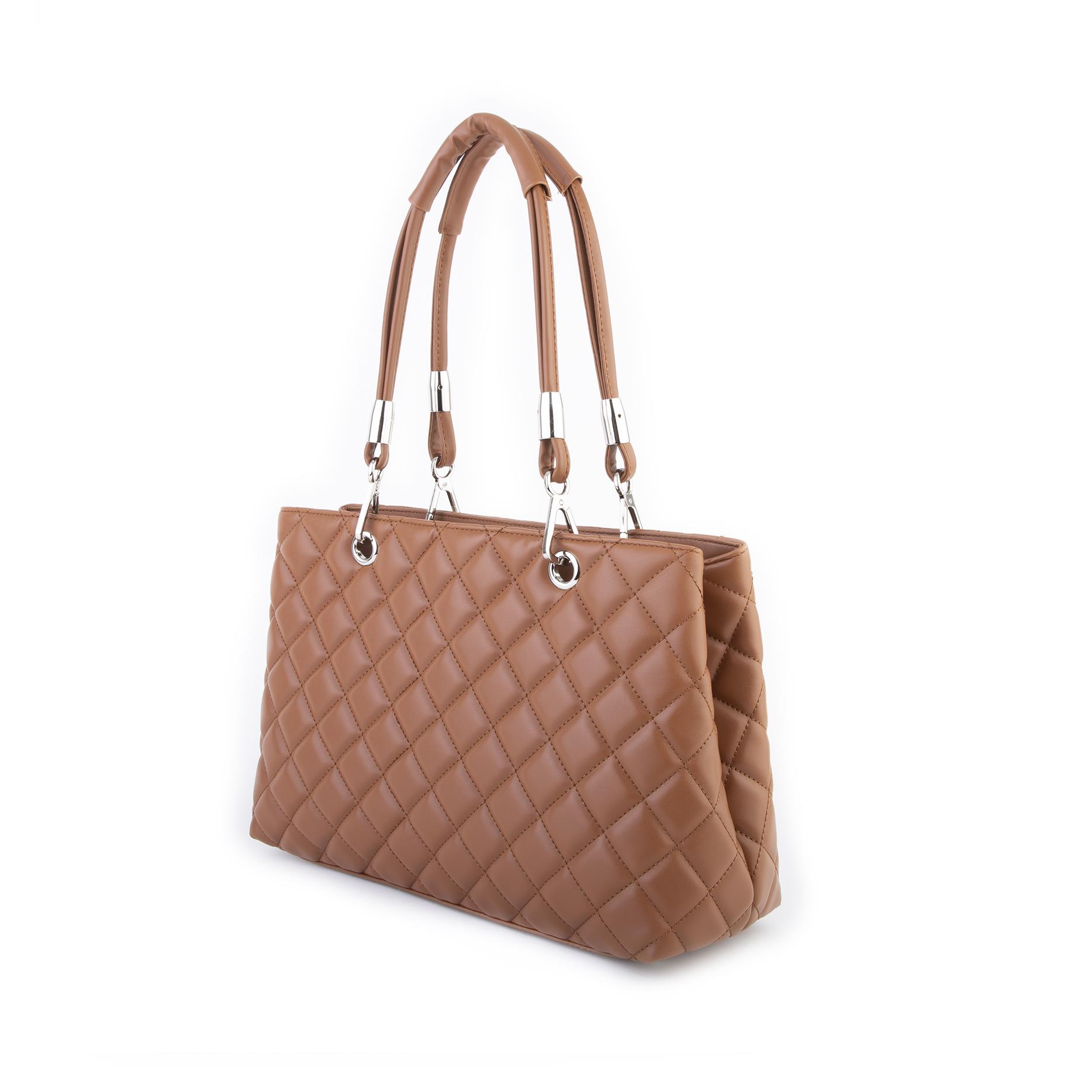 Nas Bag Kapitone Kadın El ve Omuz  Çantası Taba   ( en :36 cm x boy :23 cm )