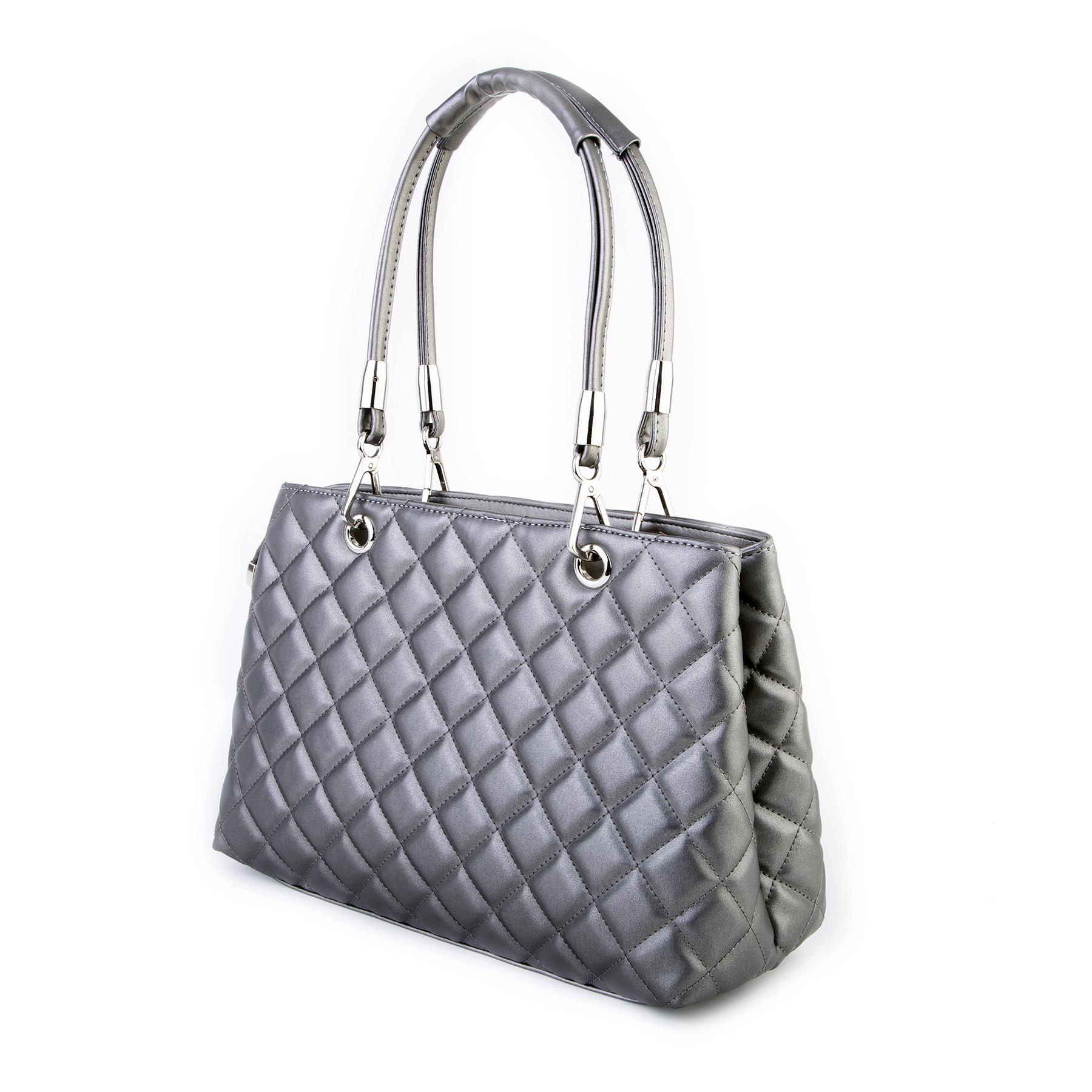 Nas Bag Kapitone Kadın El ve Omuz  Çantası Gri  ( en :36 cm x boy :23 cm )