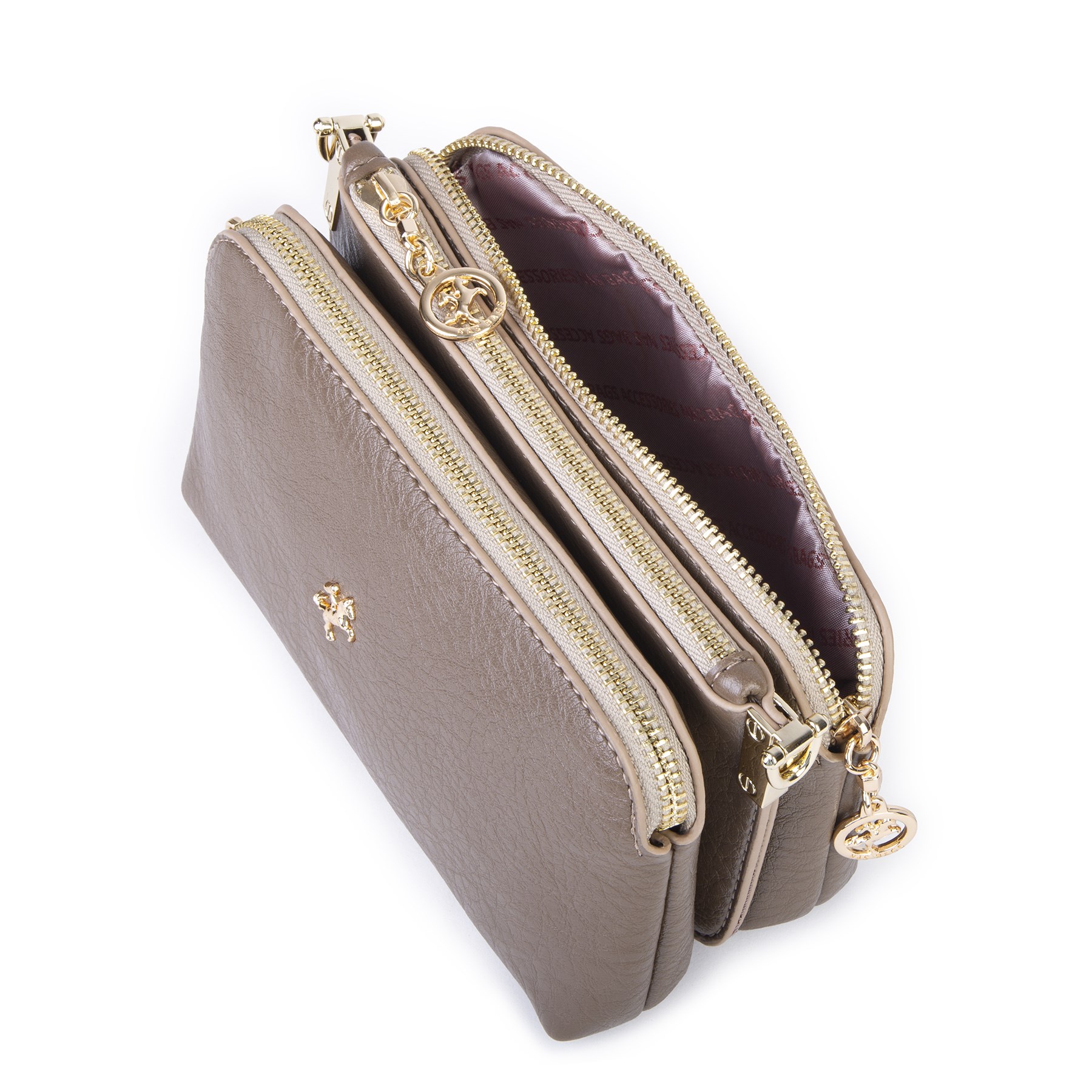 Nas Bag Mini Boy Kadın 3 Gözlü Çapraz Çanta (en 18 cm ;boy 11 cm ) Vizon Victoria