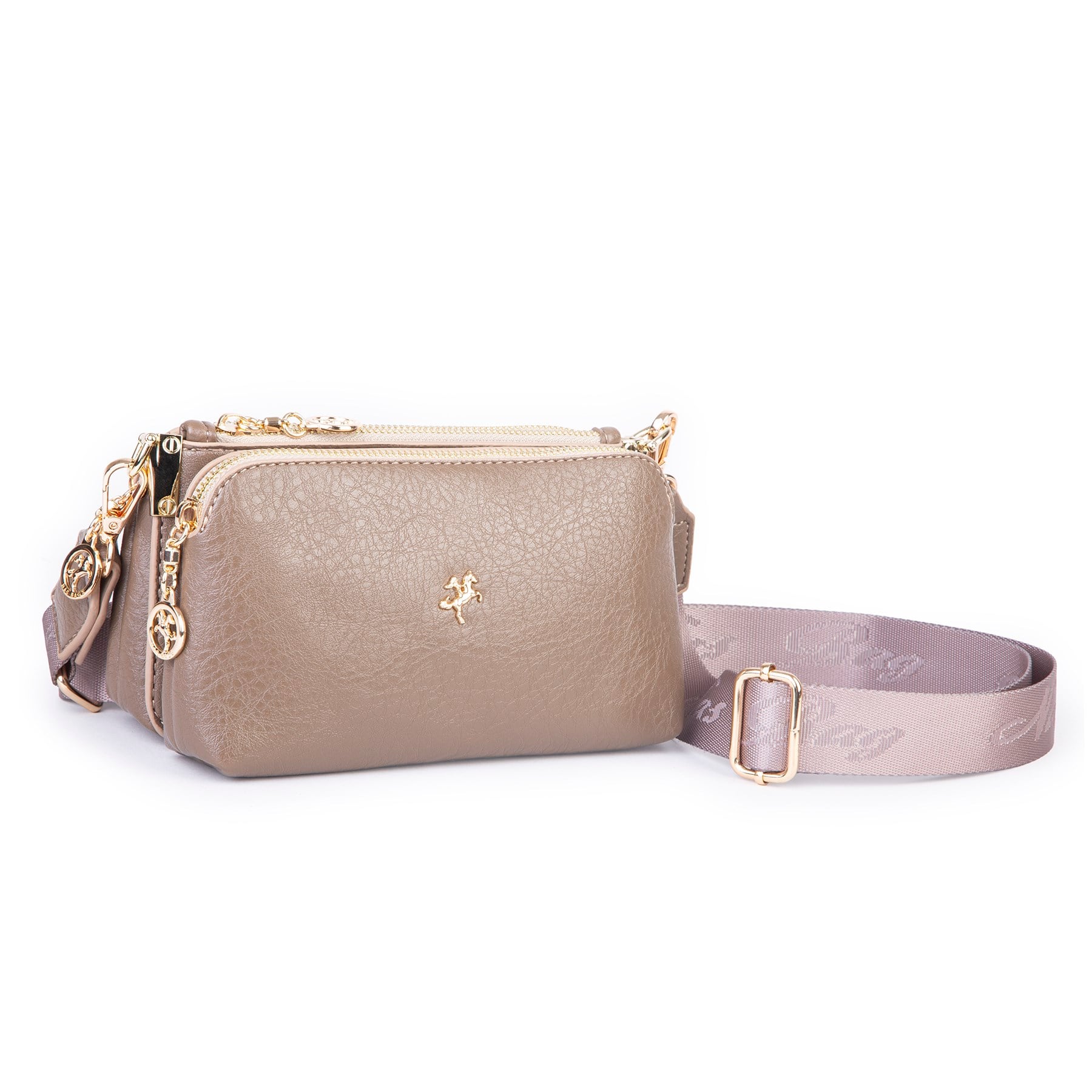 Nas Bag Mini Boy Kadın 3 Gözlü Çapraz Çanta (en 18 cm ;boy 11 cm ) Vizon Victoria
