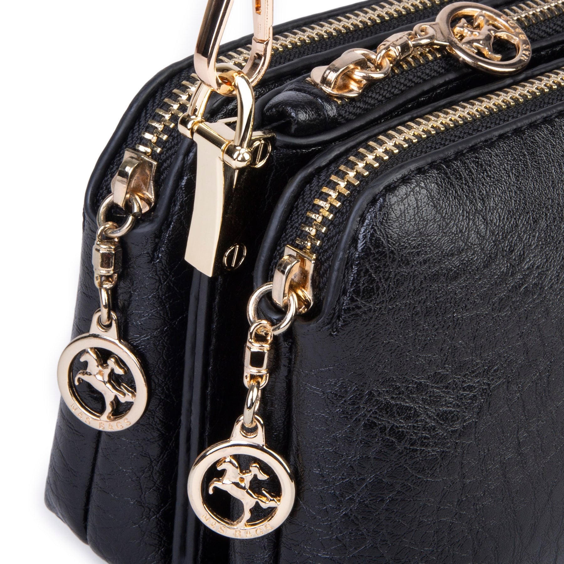 Nas Bag Mini Boy Kadın 3 Gözlü Çapraz Çanta (en 18 cm ;boy 11 cm ) Siyah Victoria
