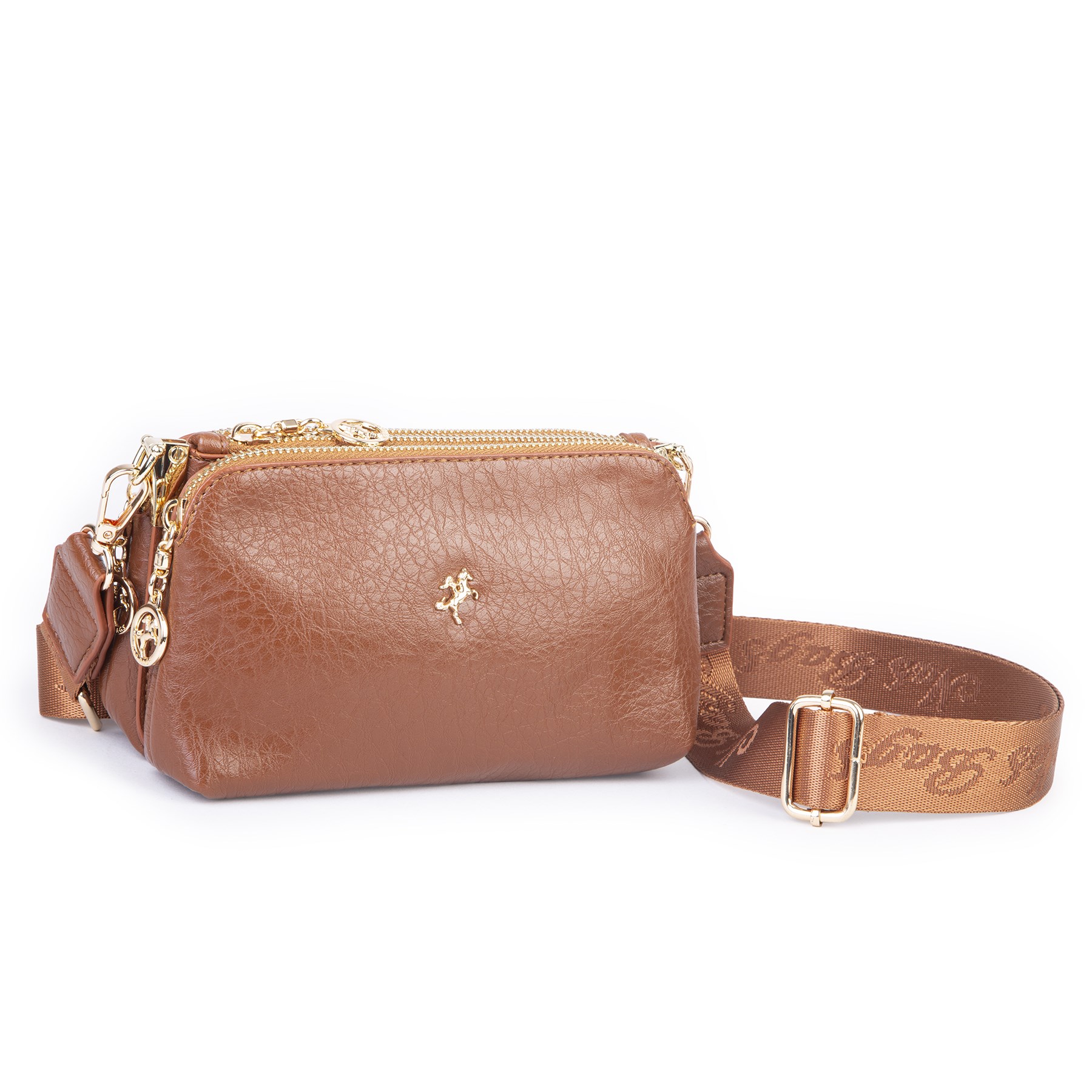 Nas Bag Mini Boy Kadın 3 Gözlü Çapraz Çanta (en 18 cm ;boy 11 cm ) Taba Victoria