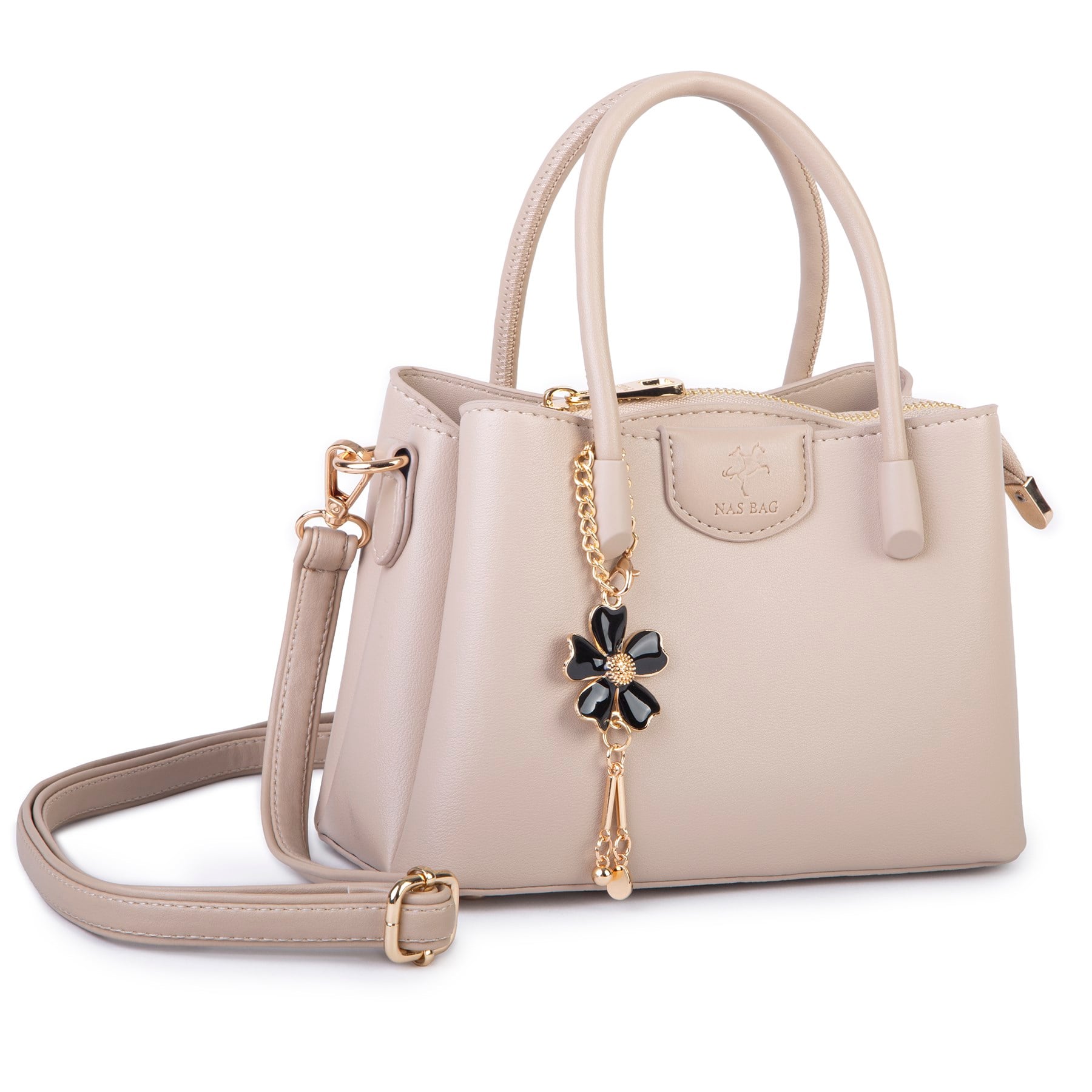 Nas Bag Mini Çiçek Charmlı Kadın  Şık El ve Çapraz Çanta (en 25 cm ;boy 22 cm ) Kum