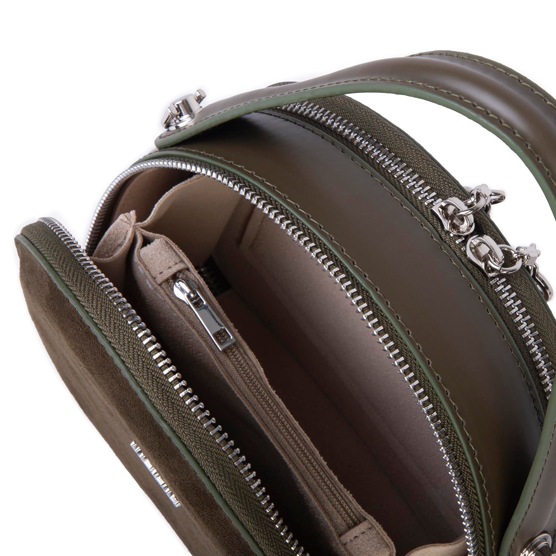 Nas Bag Mini Kadın El ve Çapraz Çanta (17x17 cm) Haki Süet