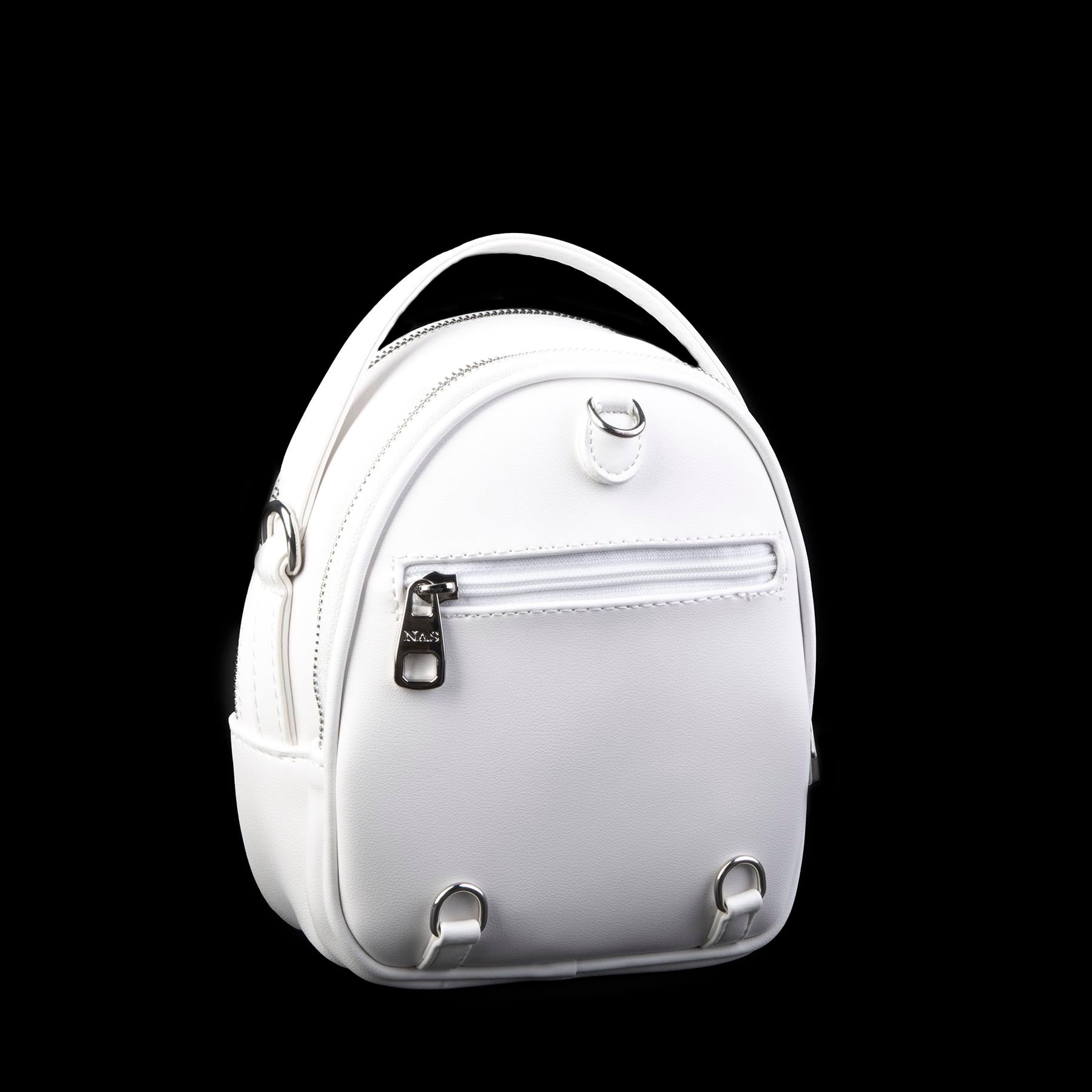 Nas Bag Mini  Kadın Sırt ,El  ve Omuz Çantası Dönüştürülebilir Tasarım Beyaz Luna (en:17cm ;boy :22cm) 