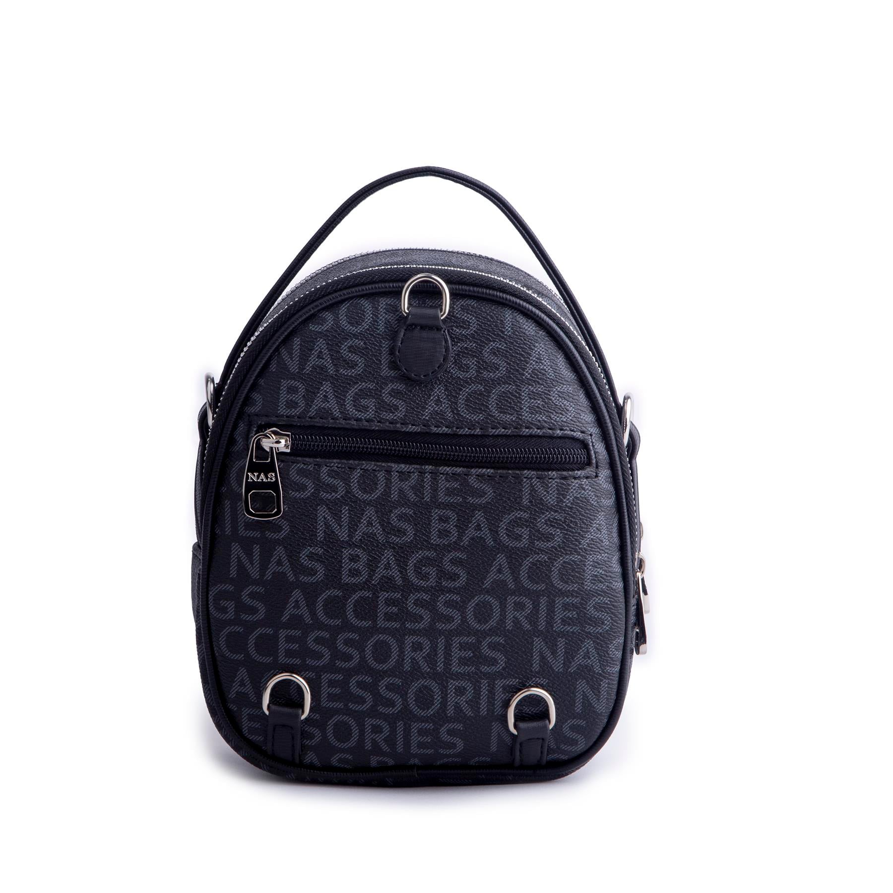 Nas Bag Mini  Kadın Sırt ,El  ve Omuz Çantası Dönüştürülebilir Tasarım Siyah Yazılı  (en:17cm ;boy :22cm) 