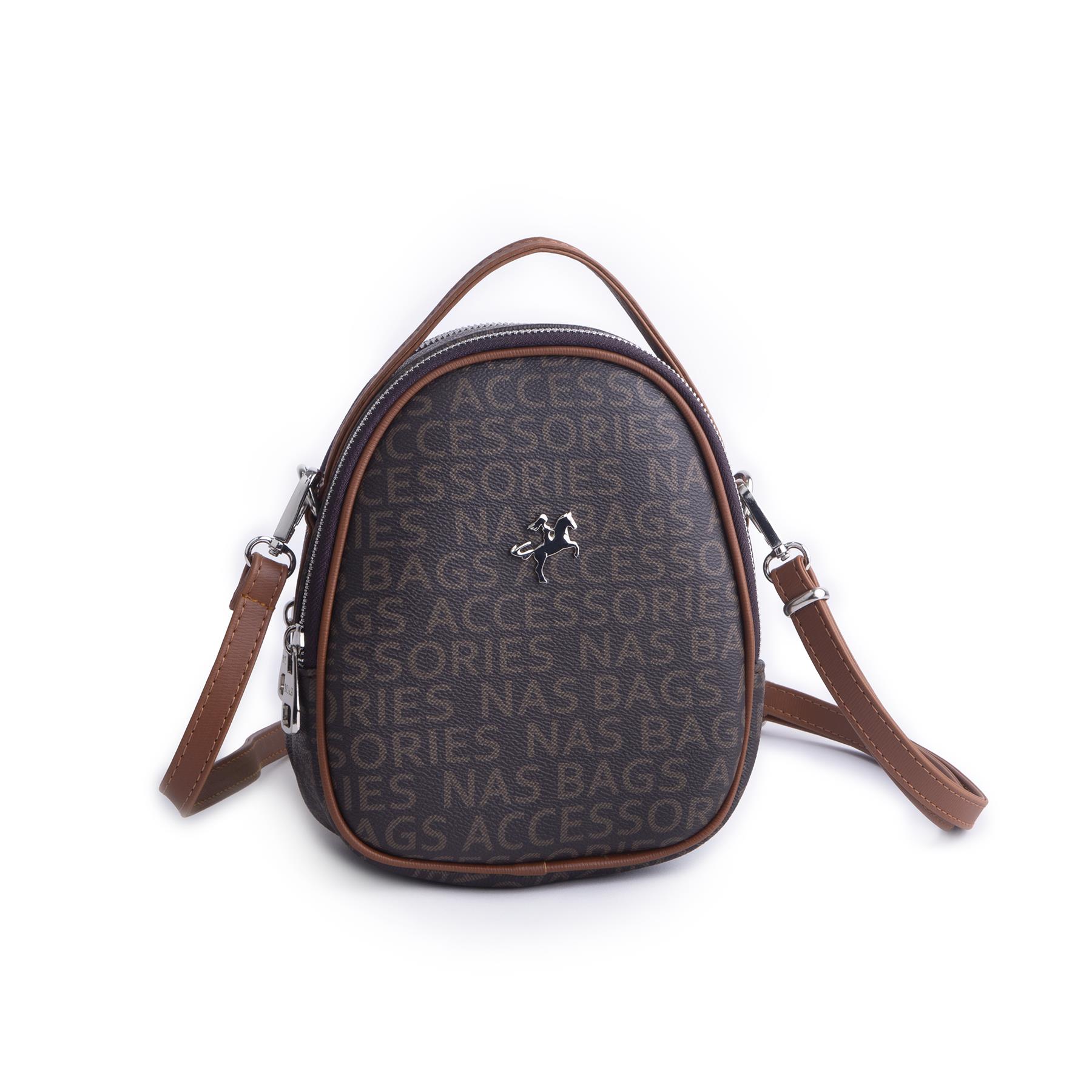 Nas Bag Mini  Kadın Sırt ,El  ve Omuz Çantası Dönüştürülebilir Tasarım Kahve Taba Yazılı   (en:17cm ;boy :22cm) 