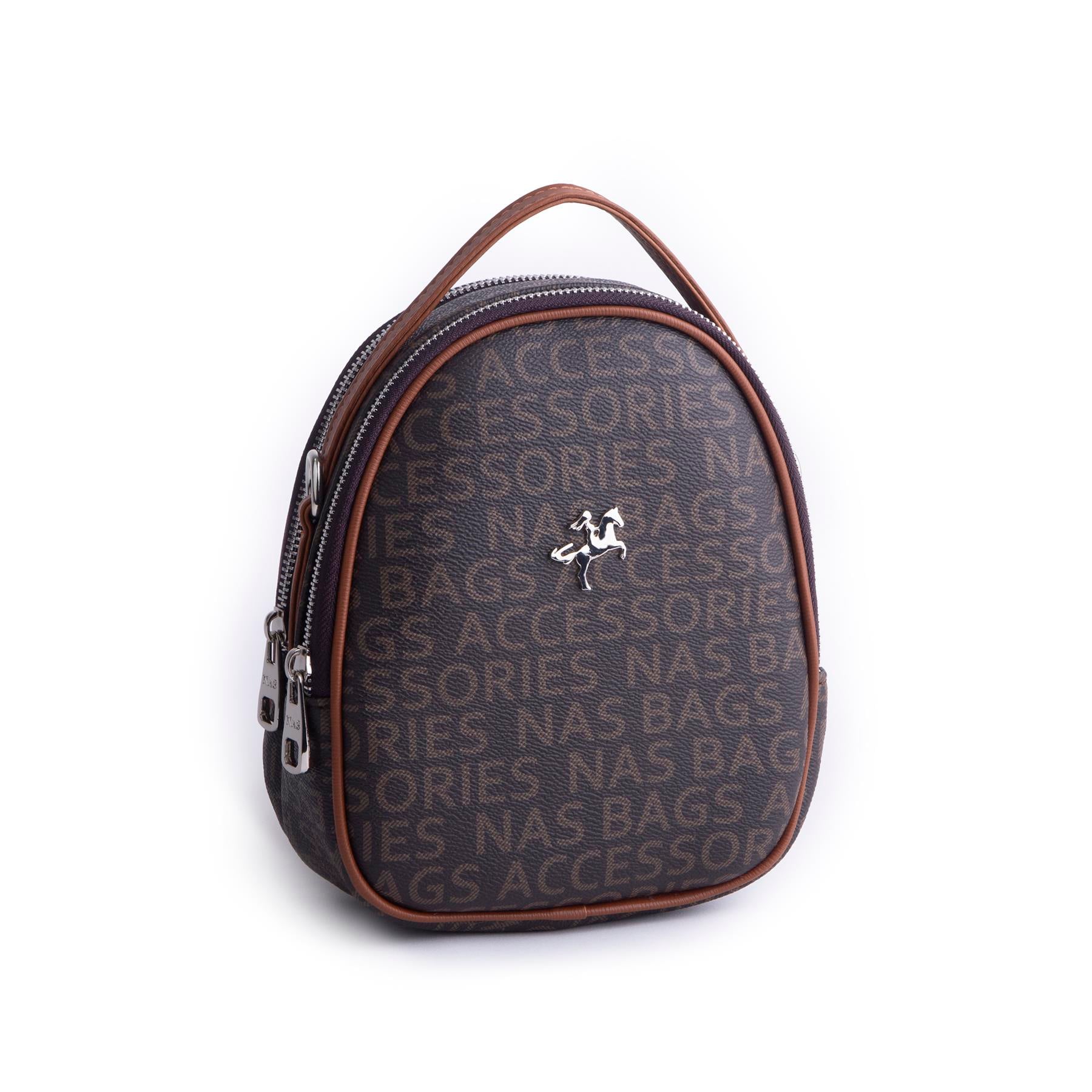 Nas Bag Mini  Kadın Sırt ,El  ve Omuz Çantası Dönüştürülebilir Tasarım Kahve Taba Yazılı   (en:17cm ;boy :22cm) 