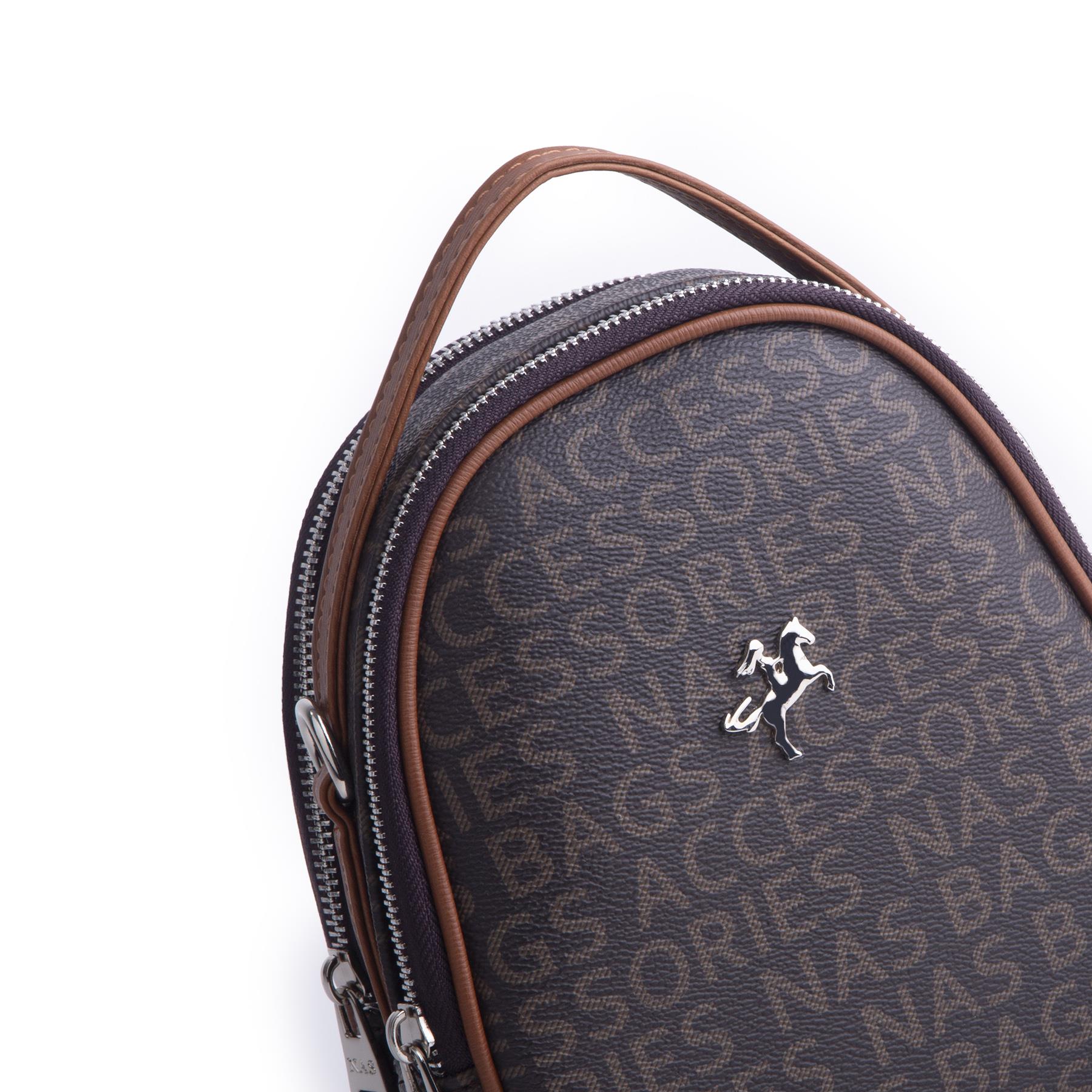 Nas Bag Mini  Kadın Sırt ,El  ve Omuz Çantası Dönüştürülebilir Tasarım Kahve Taba Yazılı   (en:17cm ;boy :22cm) 