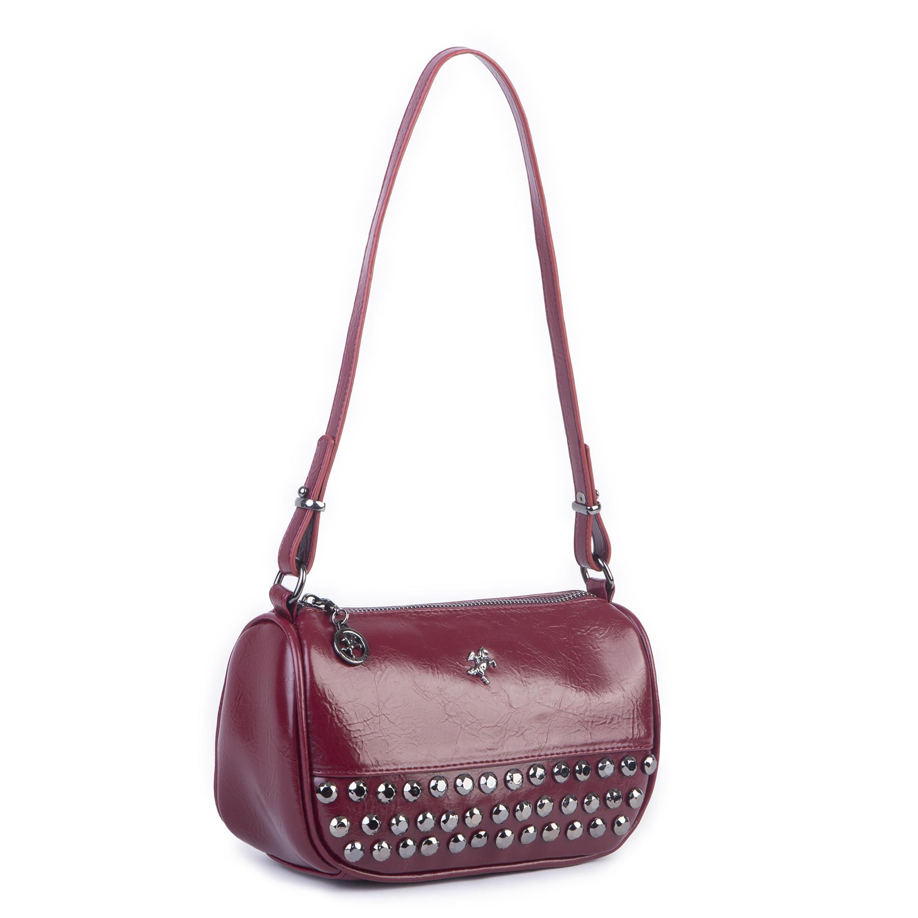 Nas Bag Mini Kadın Taşlı Zımbalı Omuz ve Çapraz Baget Çanta Bordo Yankı