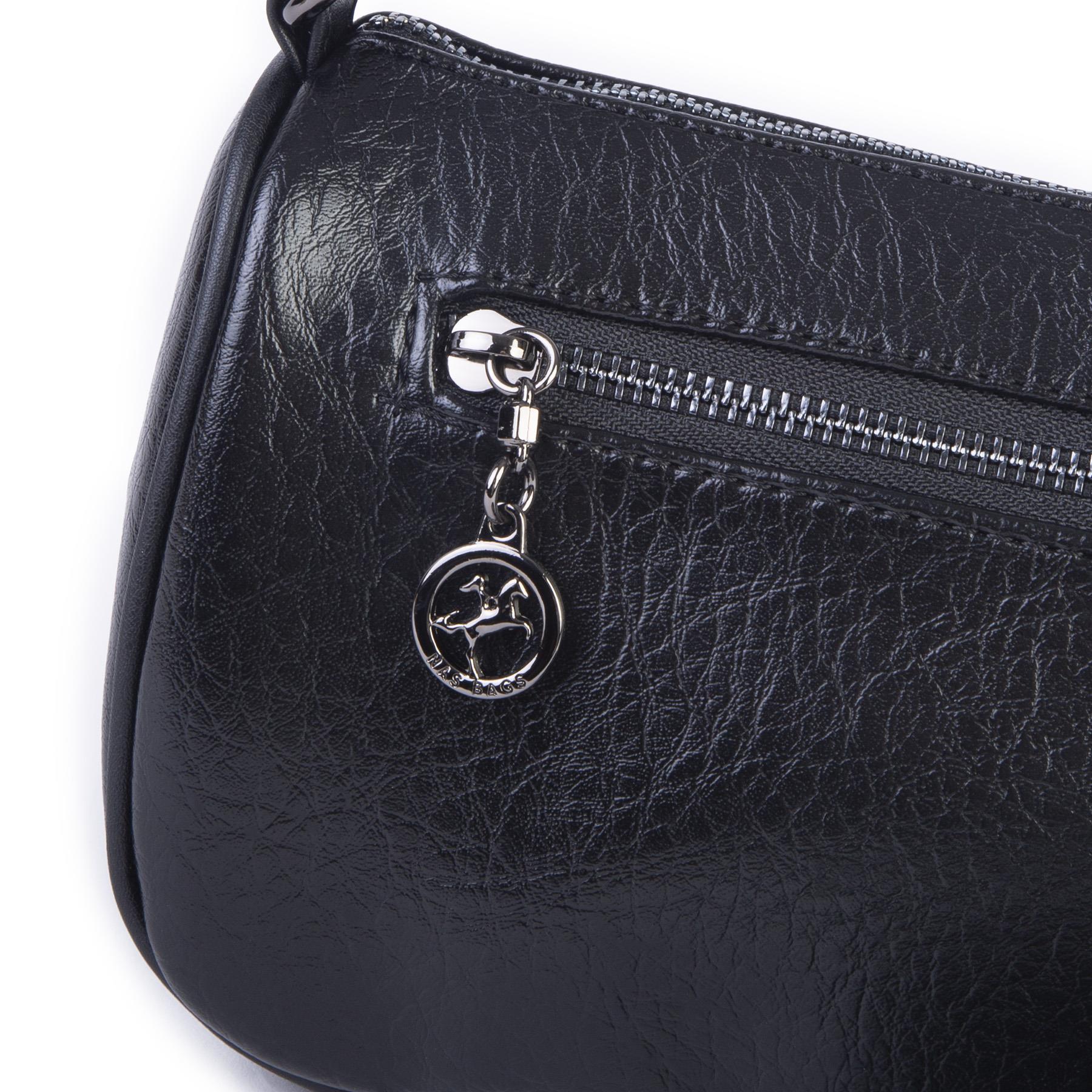 Nas Bag Mini Kadın Taşlı Zımbalı Omuz ve Çapraz Baget Çanta Siyah Victoria