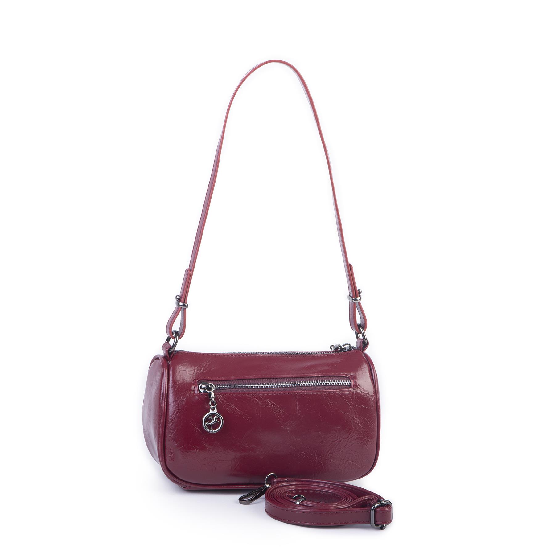Nas Bag Mini Kadın Taşlı Zımbalı Omuz ve Çapraz Baget Çanta Bordo Yankı