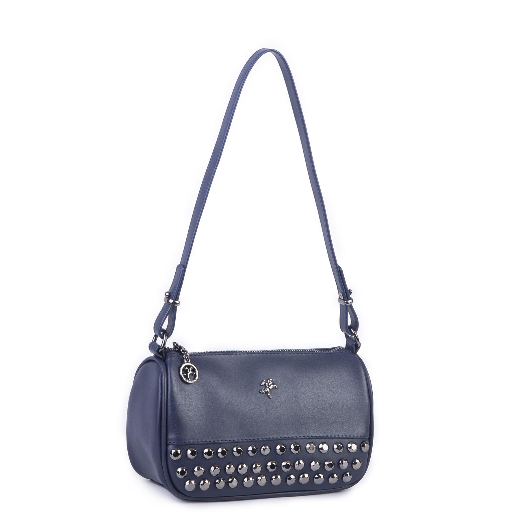 Nas Bag Mini Kadın Taşlı Zımbalı Omuz ve Çapraz Baget Çanta Lacivert Dona