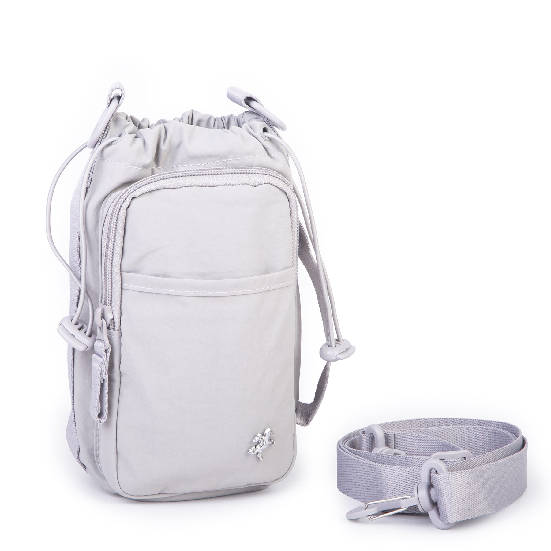 Nas Bag Mini Kadın Telefonluk Spor Şık Günlük Büzgülü El ve  Çapraz Çanta (en 20 cm ; boy 12 cm ) Gri