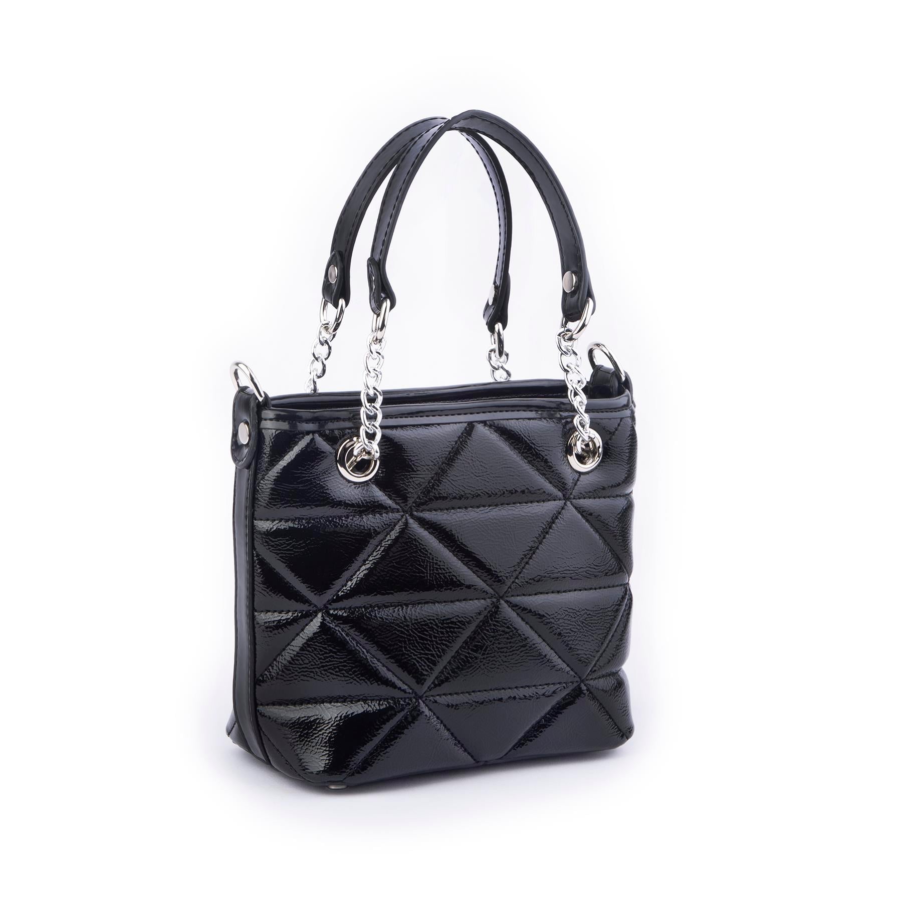 Nas Bag Mini Kadın Zincirli Kapitone El ve Çapraz Çanta 1305 Siyah Krsk Rugan (19x19) 