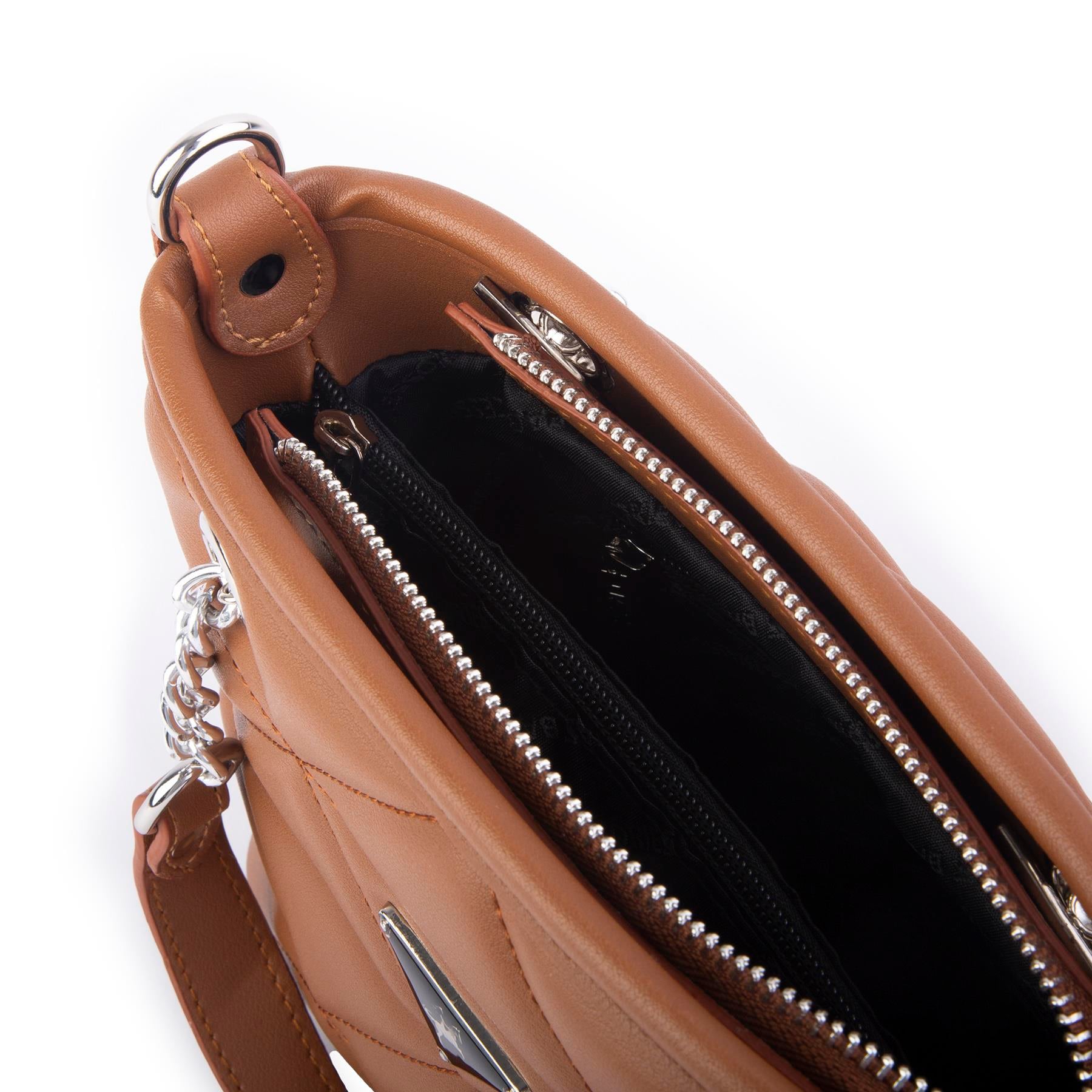 Nas Bag Mini Kadın Zincirli Kapitone El ve Çapraz Çanta 1305 Taba Dona (19x19) 