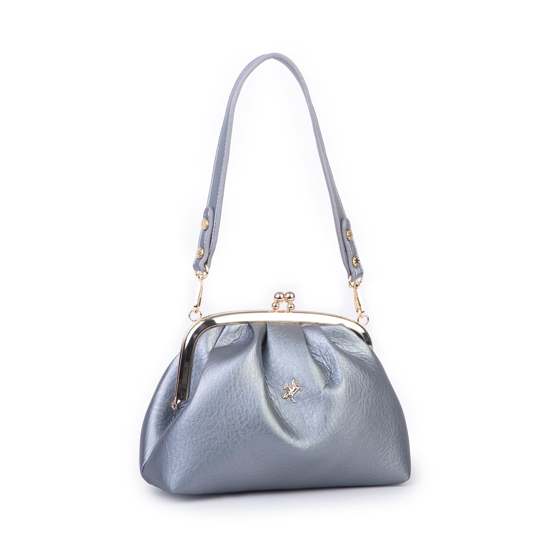 Nas Bag Mini Omuz ve Çapraz Vintage Burslu Çanta (23x15 cm)  Gümüş Victoria