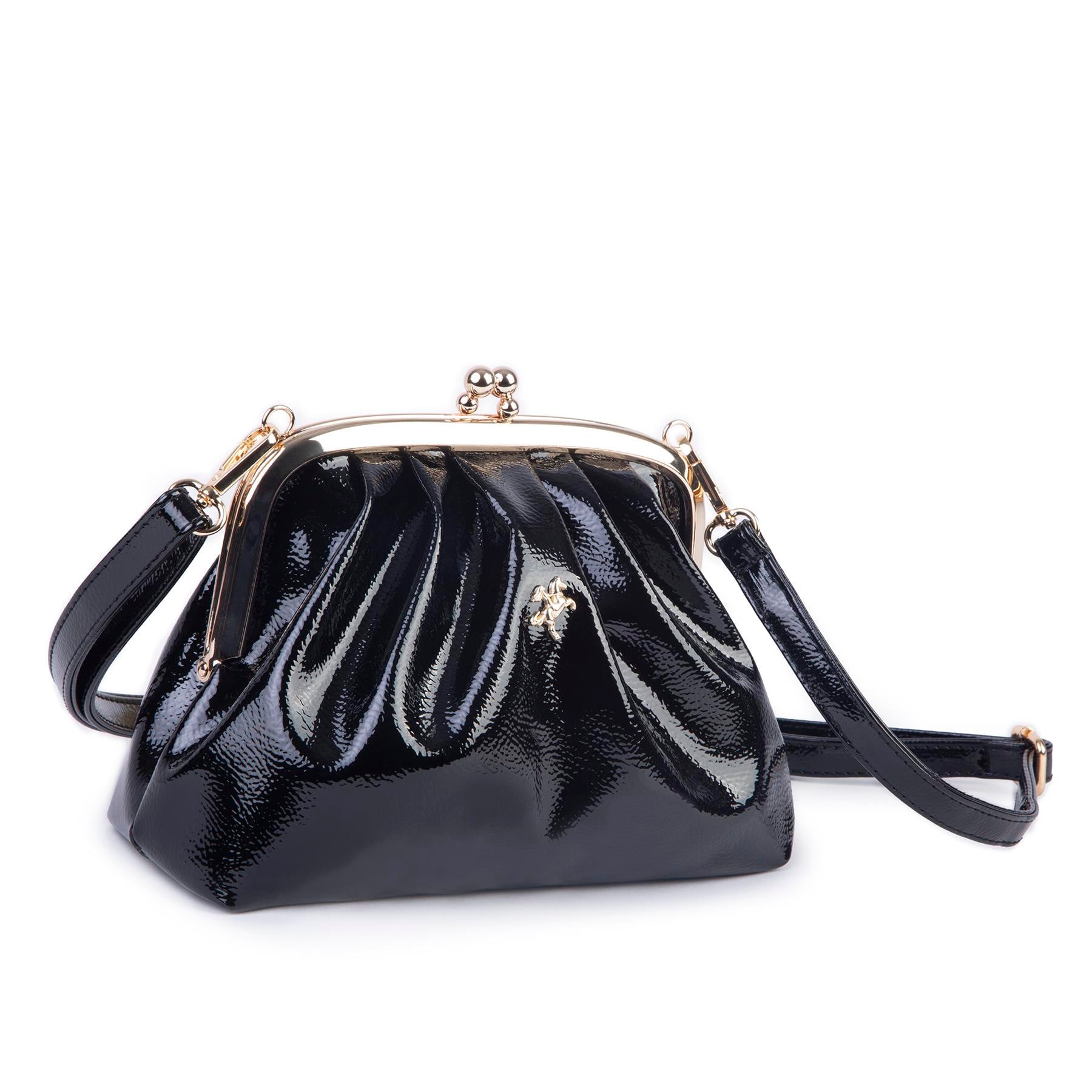 Nas Bag Mini Omuz ve Çapraz Vintage Burslu Çanta (23x15 cm)  Siyah Rugan