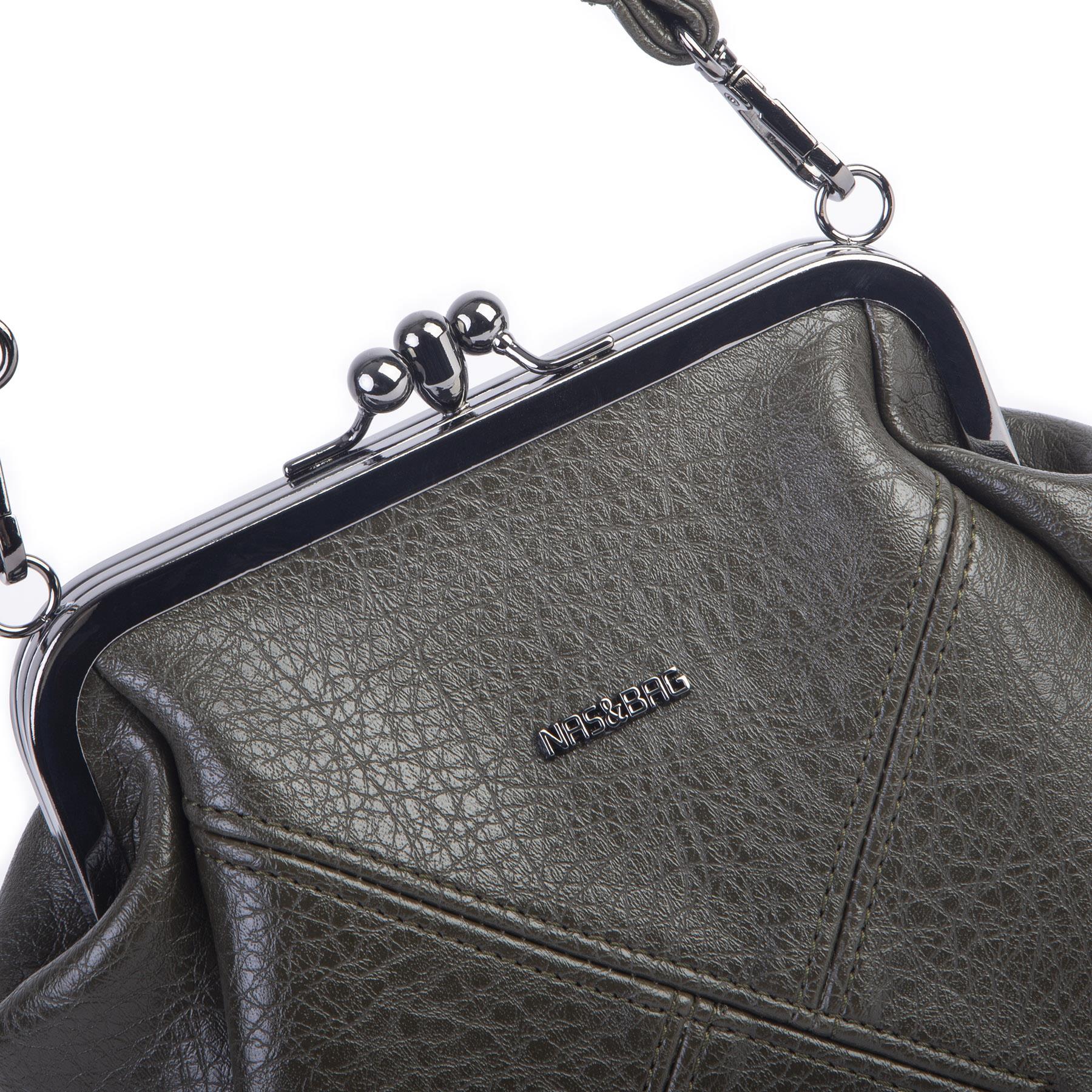 Nas Bag Mini Vintage Burslu Klipsli Kadın Omuz ve Çapraz Çanta Yeşil Victoria ( 20x17 cm)