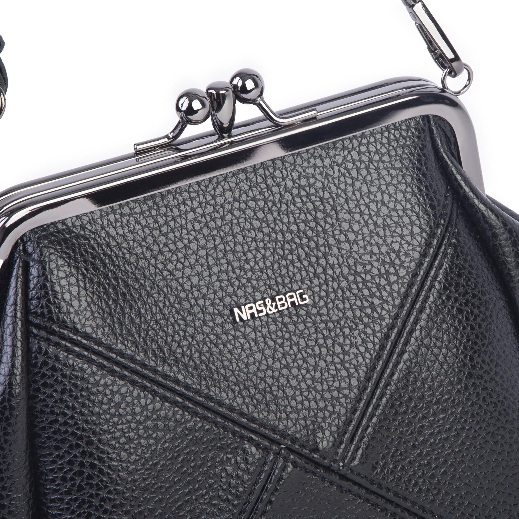 Nas Bag Mini Vintage Burslu Klipsli Kadın Omuz ve Çapraz Çanta Siyah Lopez  ( 20x17 cm)