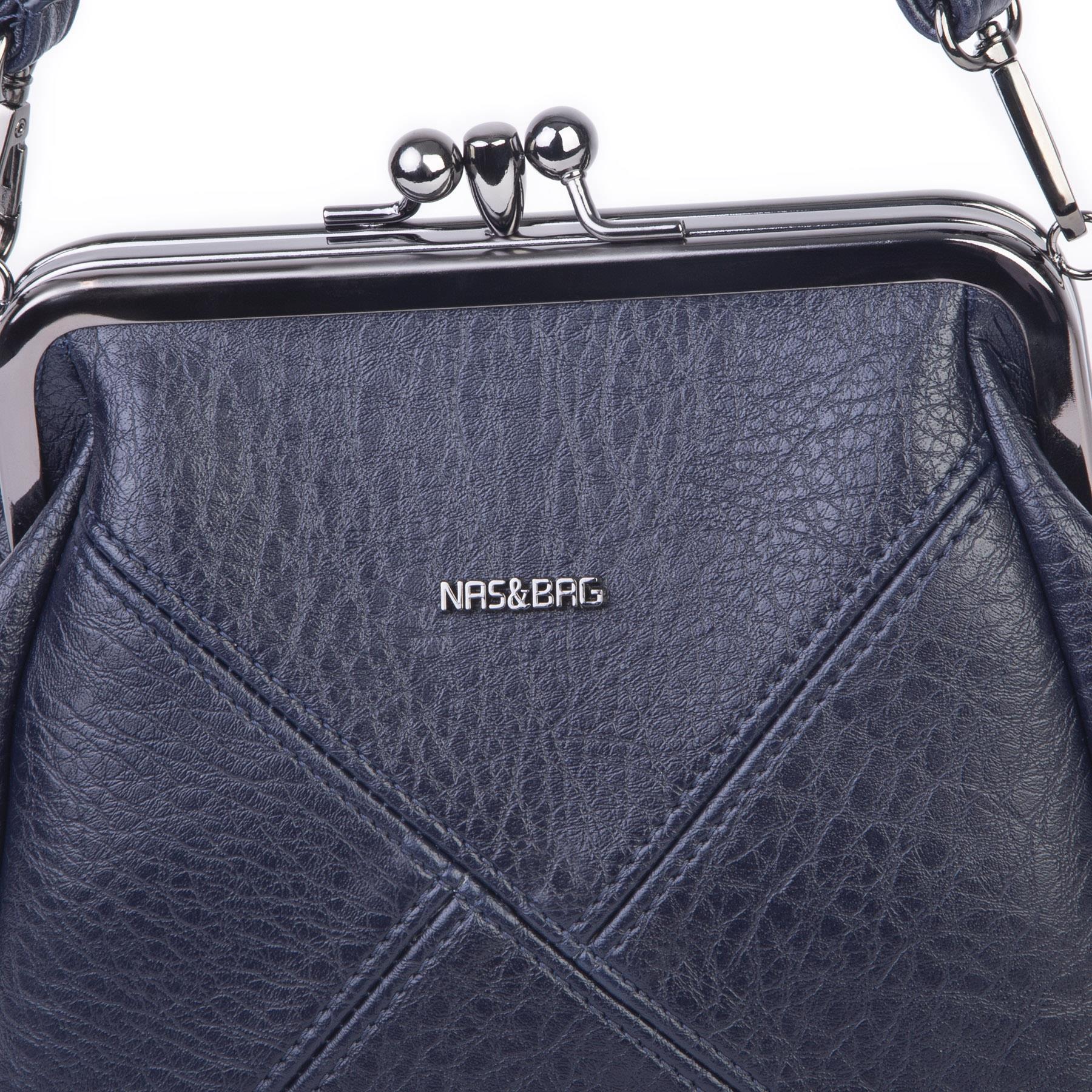 Nas Bag Mini Vintage Burslu Klipsli Kadın Omuz ve Çapraz Çanta Lacivert Victoria  ( 20x17 cm)