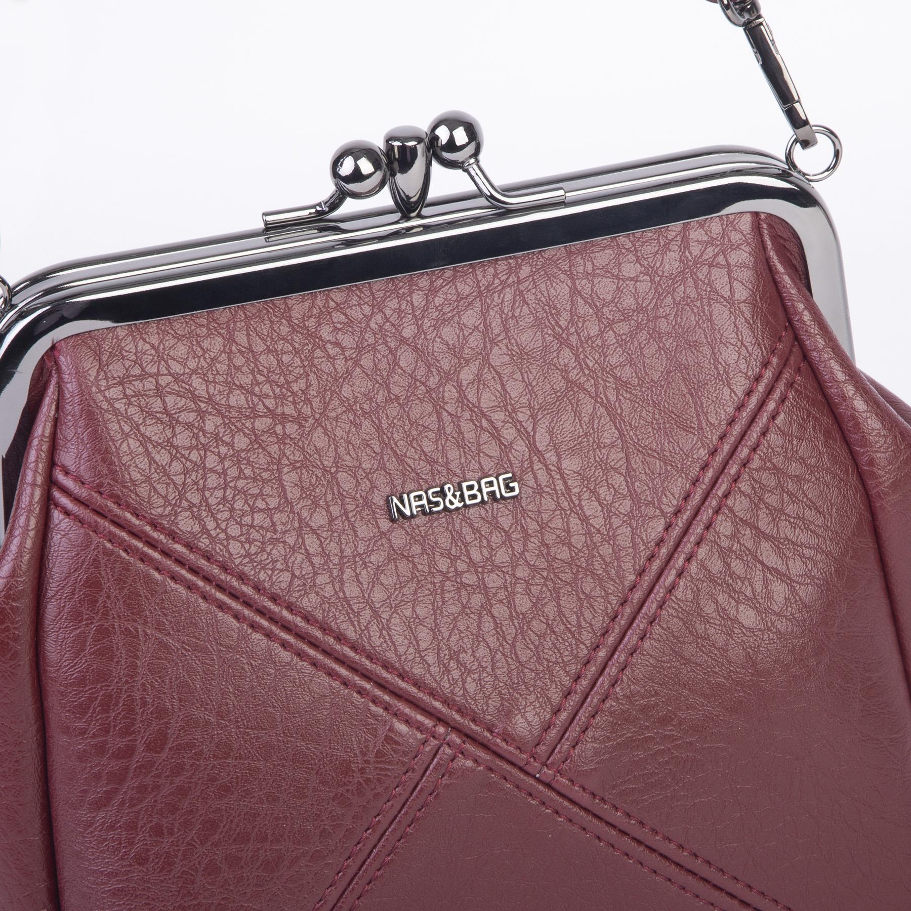 Nas Bag Mini Vintage Burslu Klipsli Kadın Omuz ve Çapraz Çanta Bordo Victoria  ( 20x17 cm)