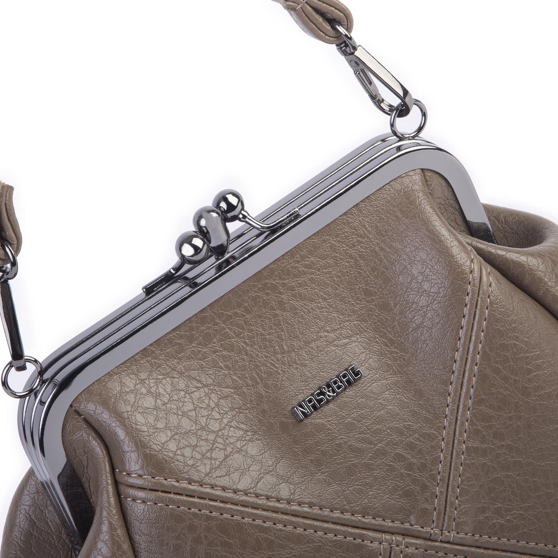 Nas Bag Mini Vintage Burslu Klipsli Kadın Omuz ve Çapraz Çanta Vizon Victoria ( 20x17 cm)