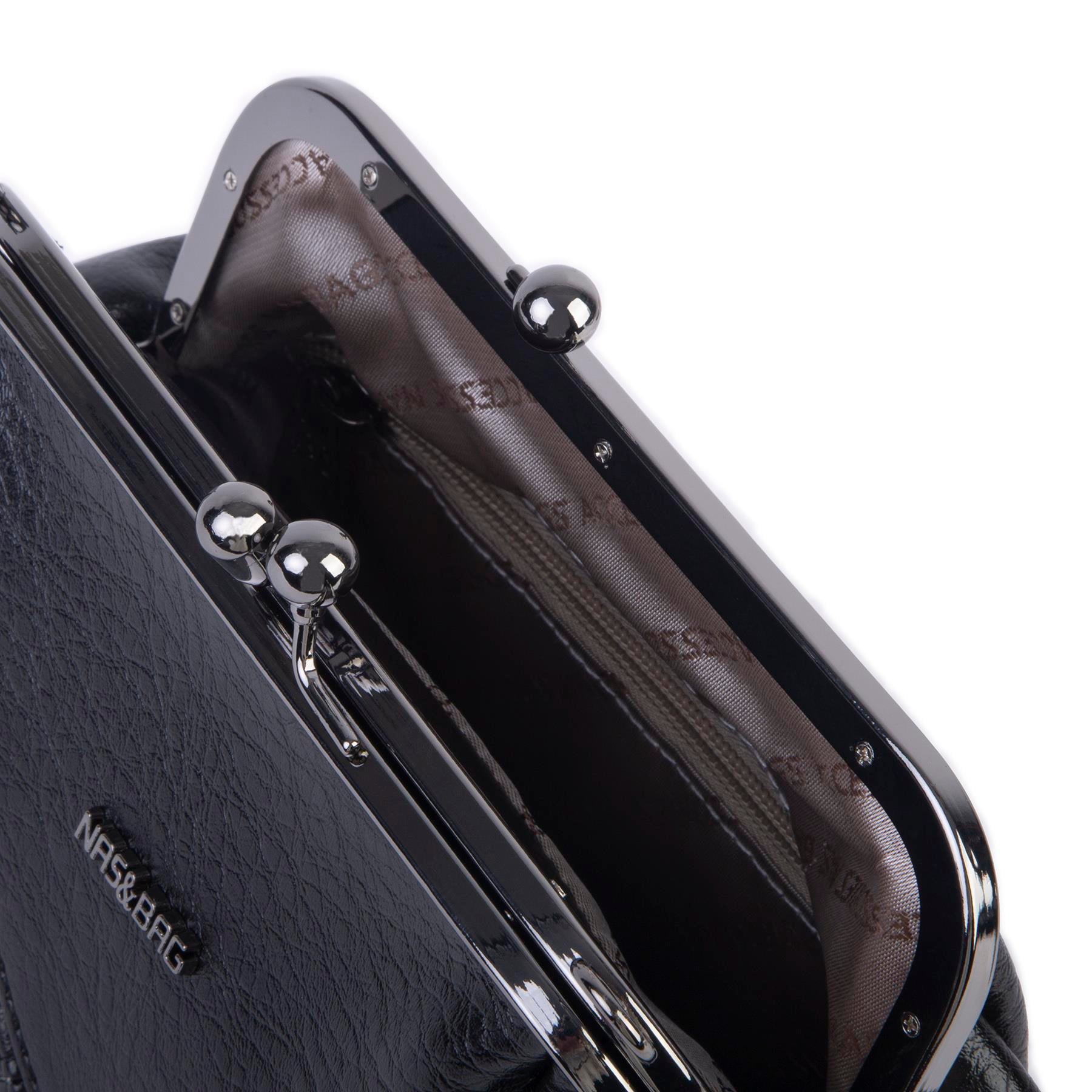 Nas Bag Mini Vintage Burslu Klipsli Kadın Omuz ve Çapraz Çanta Siyah Victoria ( 20x17 cm)