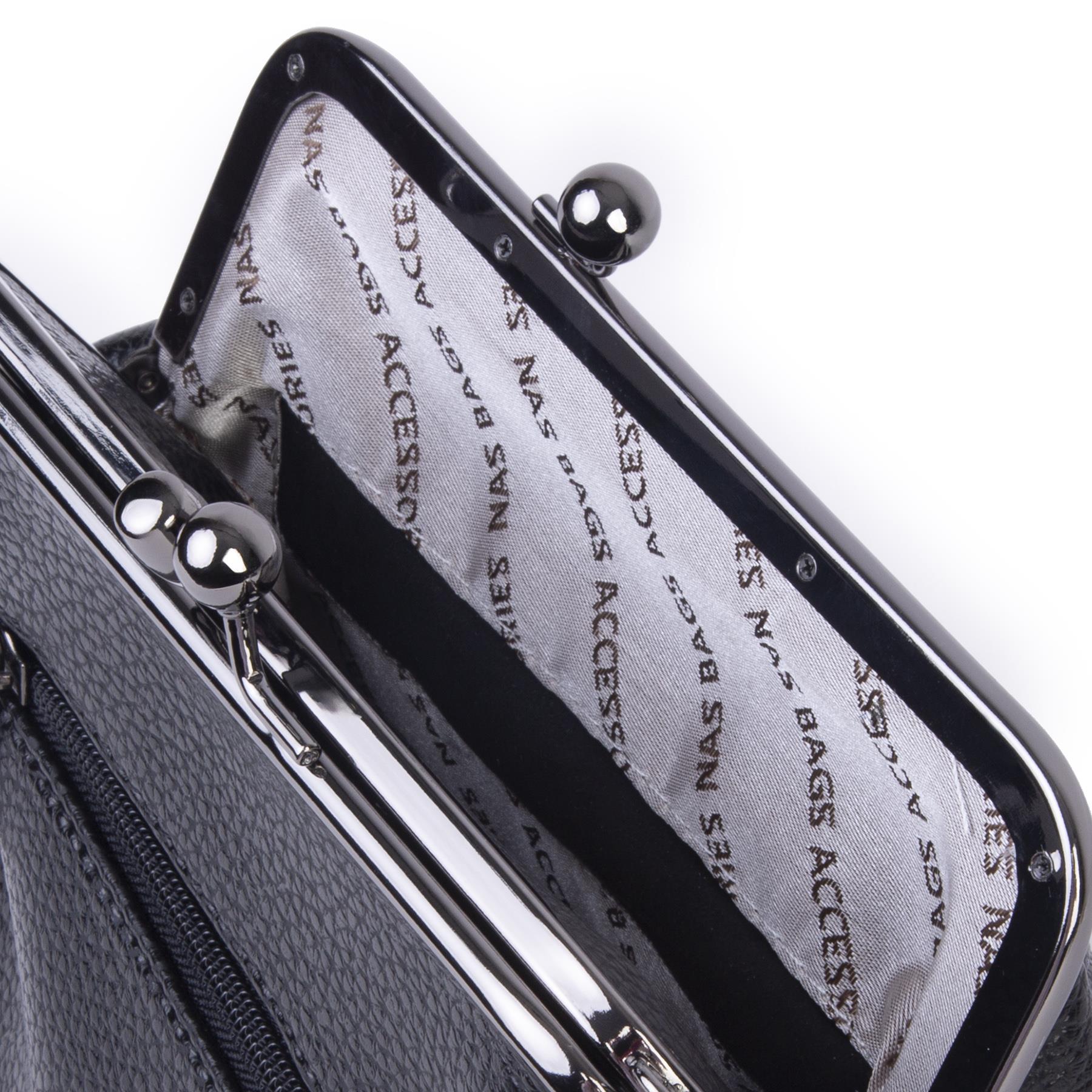 Nas Bag Mini Vintage Burslu Klipsli Kadın Omuz ve Çapraz Çanta Siyah Lopez  ( 20x17 cm)