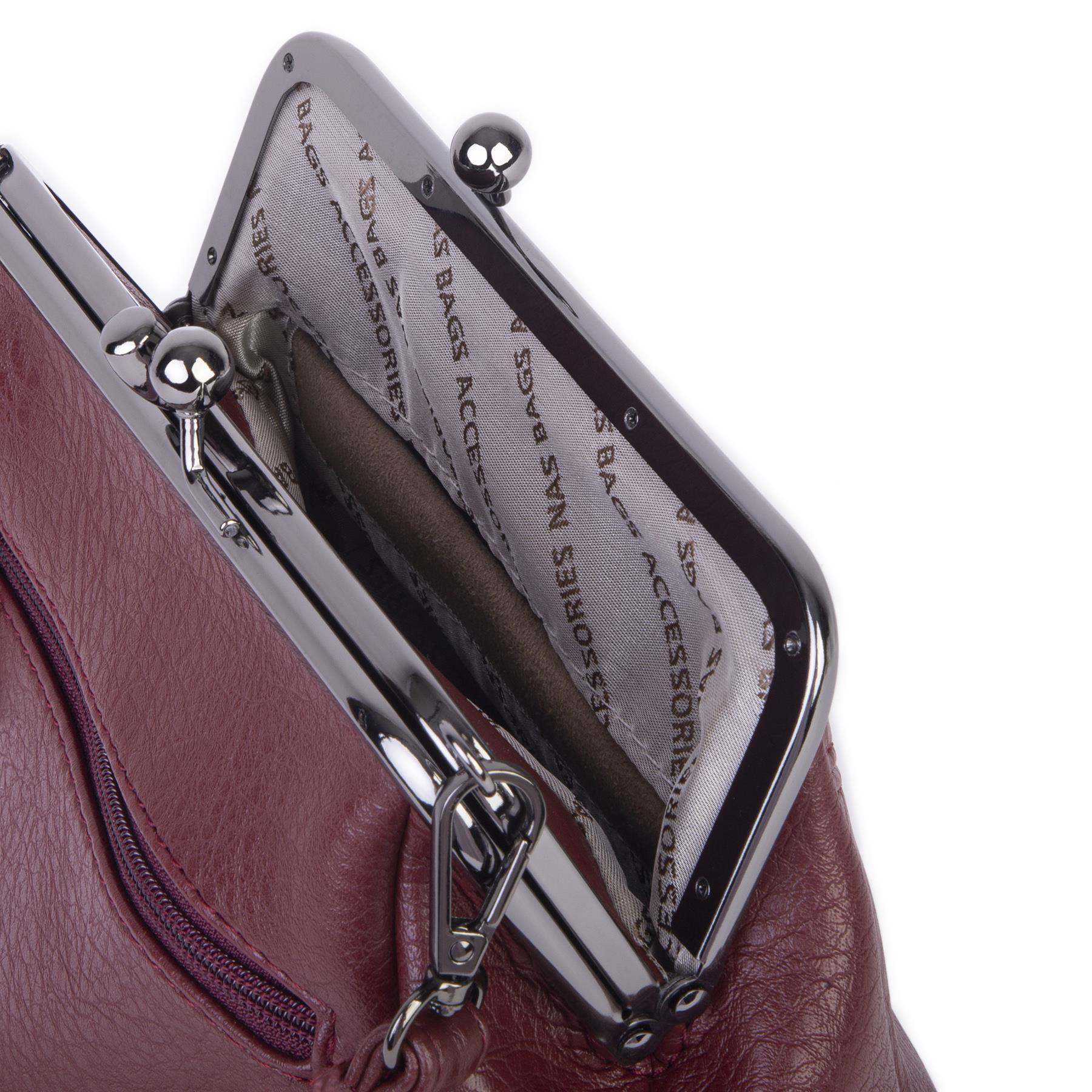 Nas Bag Mini Vintage Burslu Klipsli Kadın Omuz ve Çapraz Çanta Bordo Victoria  ( 20x17 cm)