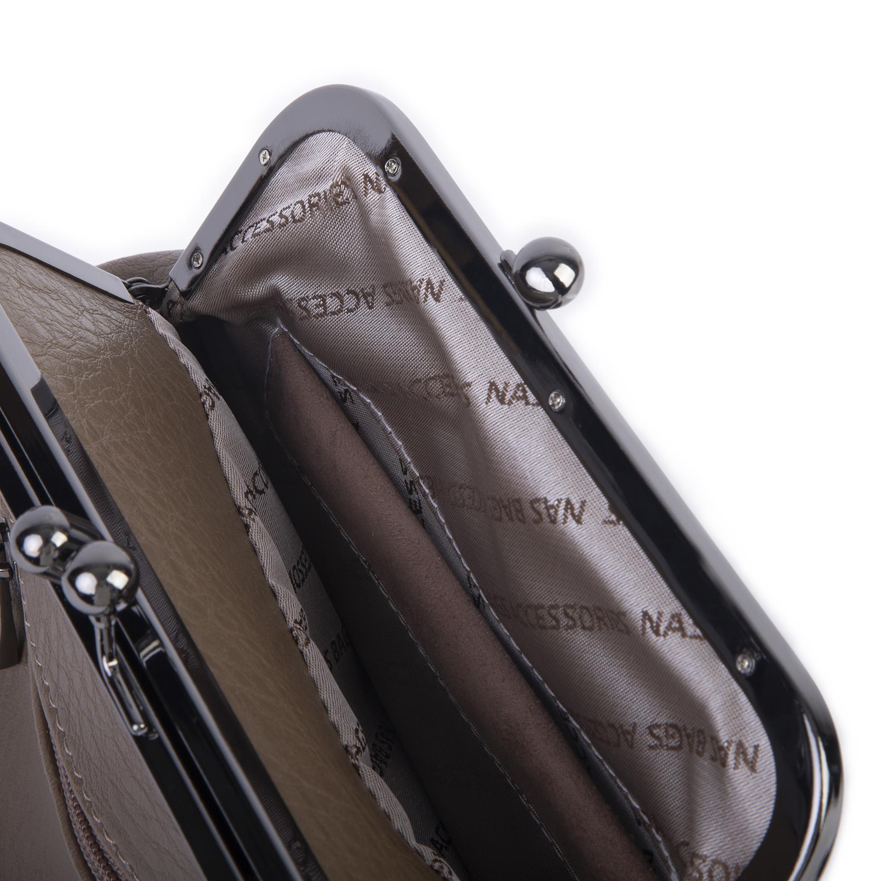 Nas Bag Mini Vintage Burslu Klipsli Kadın Omuz ve Çapraz Çanta Vizon Victoria ( 20x17 cm)