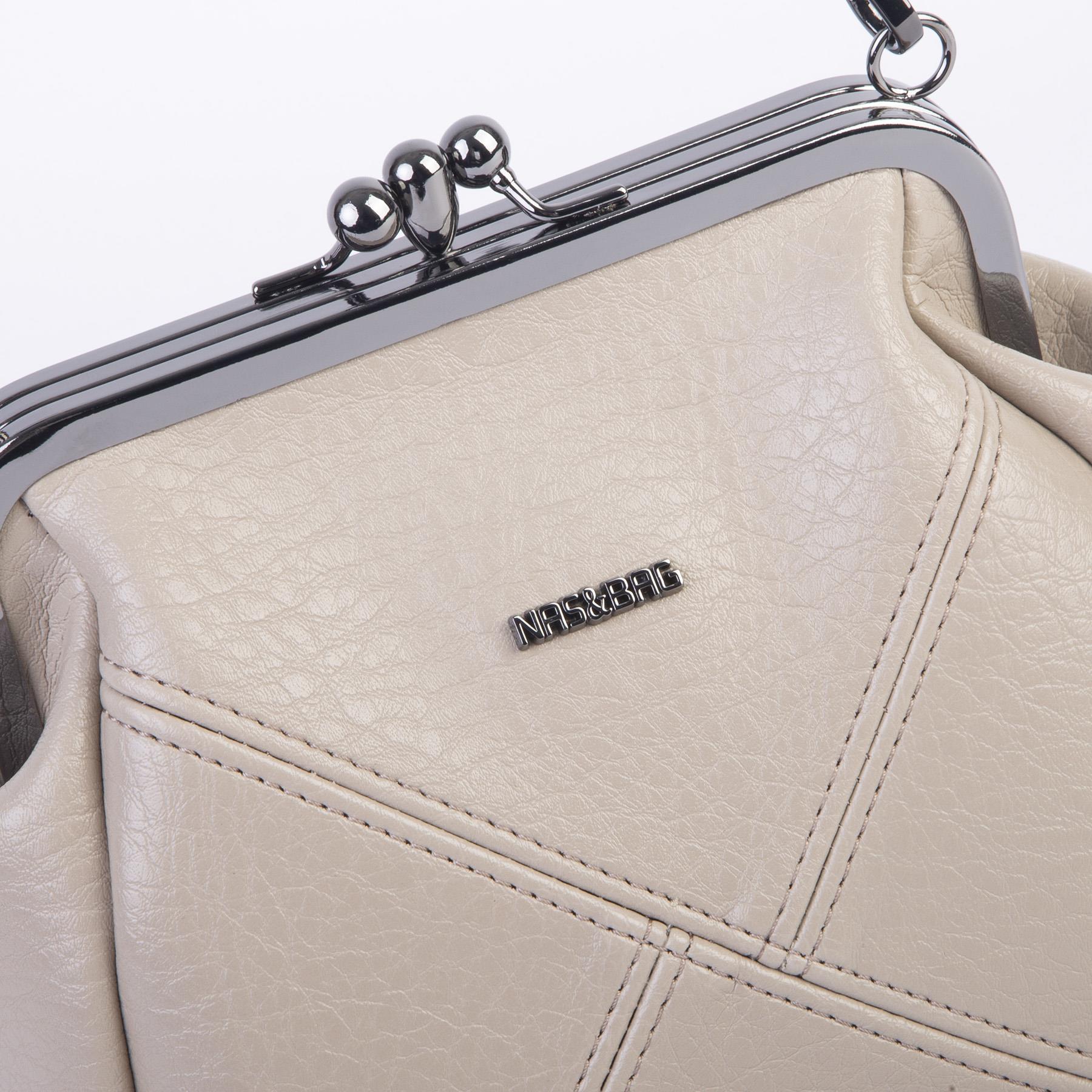 Nas Bag Mini Vintage Burslu Klipsli Kadın Omuz ve Çapraz Çanta Kum Victoria ( 20x17 cm)