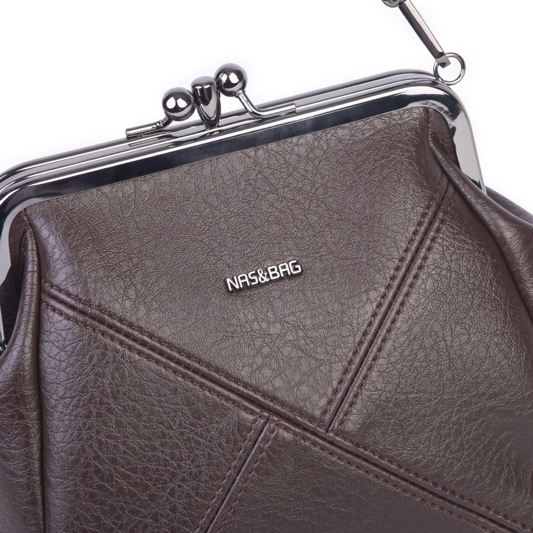 Nas Bag Mini Vintage Burslu Klipsli Kadın Omuz ve Çapraz Çanta Kahve Victoria  ( 20x17 cm)