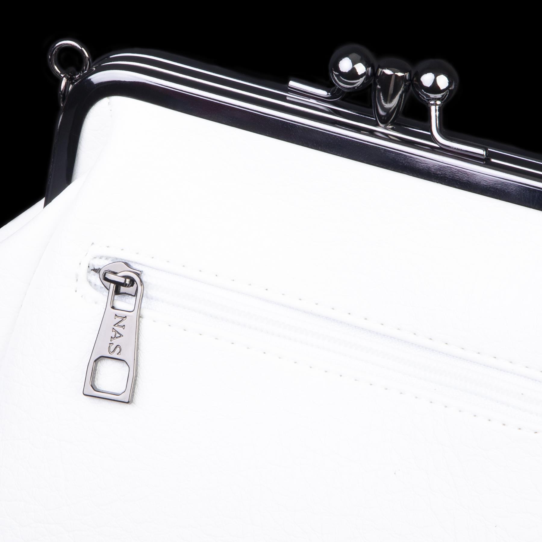 Nas Bag Mini Vintage Burslu Klipsli Kadın Omuz ve Çapraz Çanta Beyaz Victoria  ( 20x17 cm)