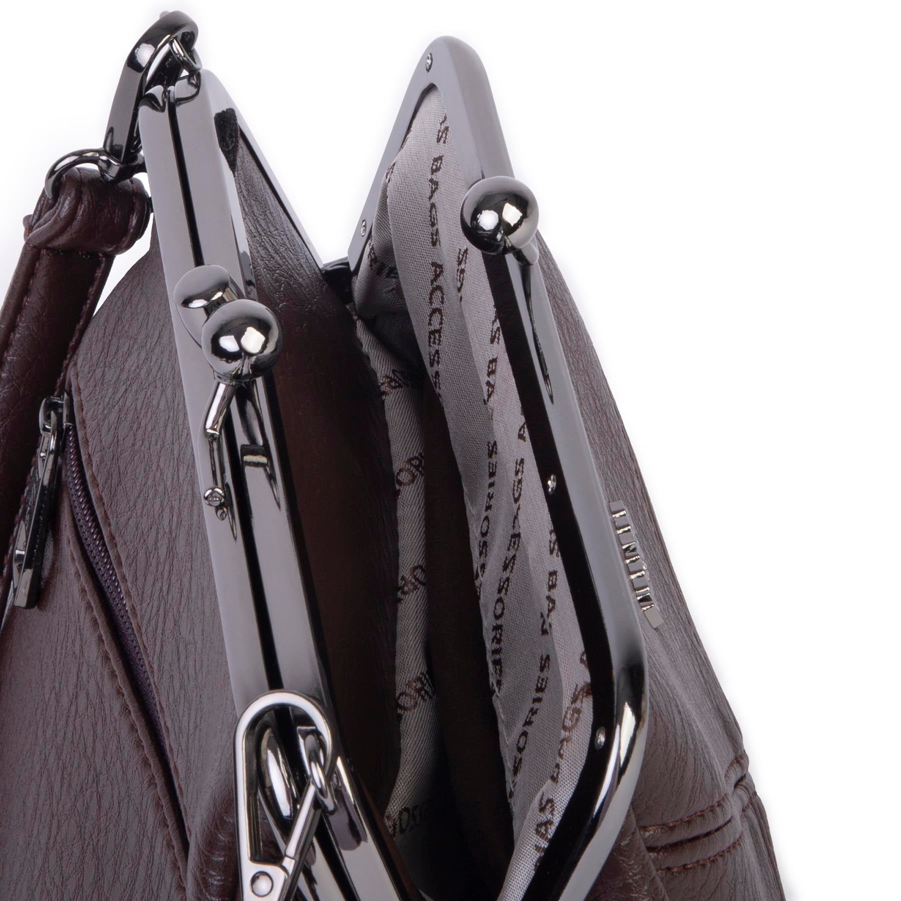 Nas Bag Mini Vintage Burslu Klipsli Kadın Omuz ve Çapraz Çanta Kahve Victoria  ( 20x17 cm)